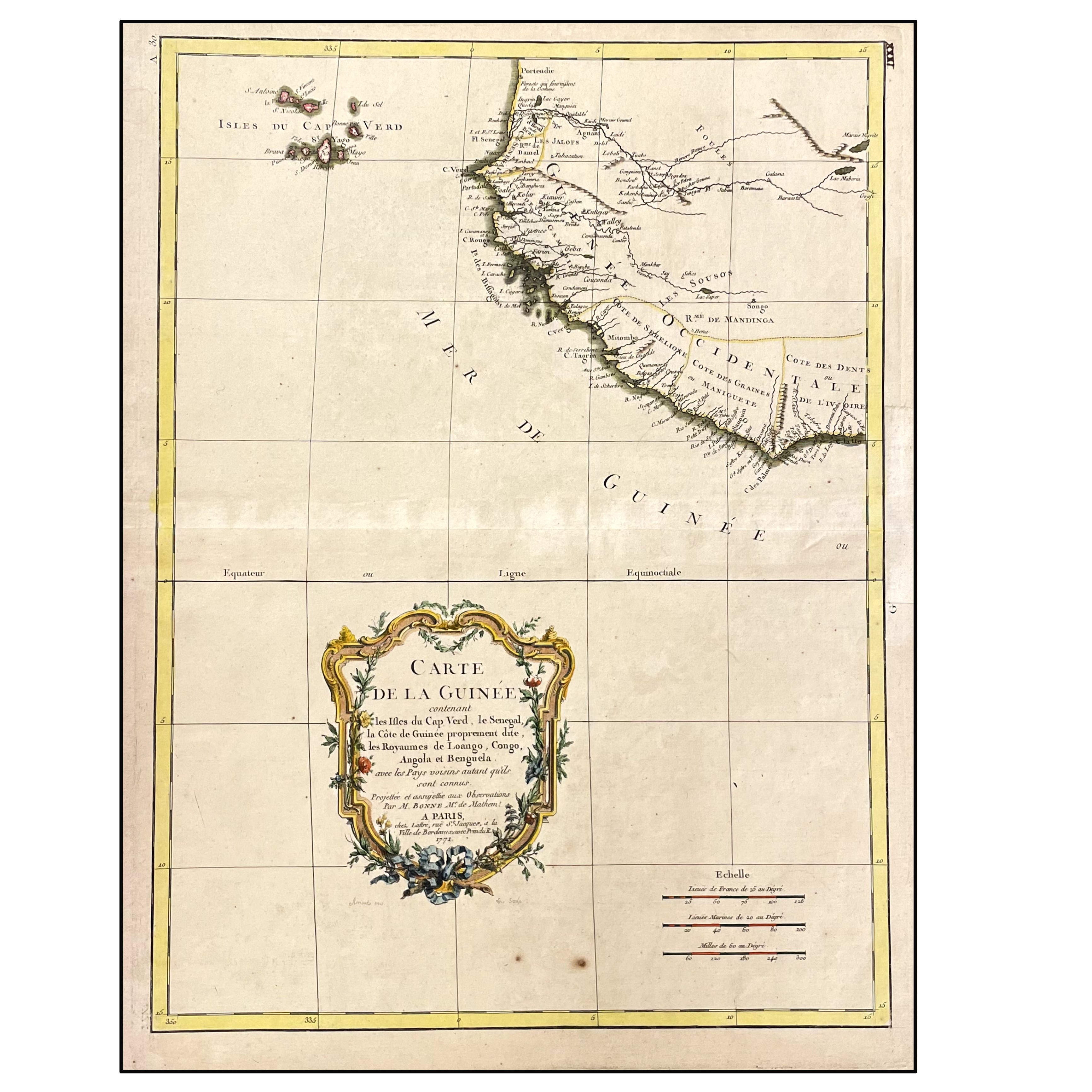 CARTE DE LA GUINEE CONTENANT LES ISLES DU CAP VERD, LE SENEGAL, LA COTE DE GUINEE PROPEMENT DITE, LES ROYAUMES DE LOANGO, CONGO, ANGOLA ET BENGUELA. 1771