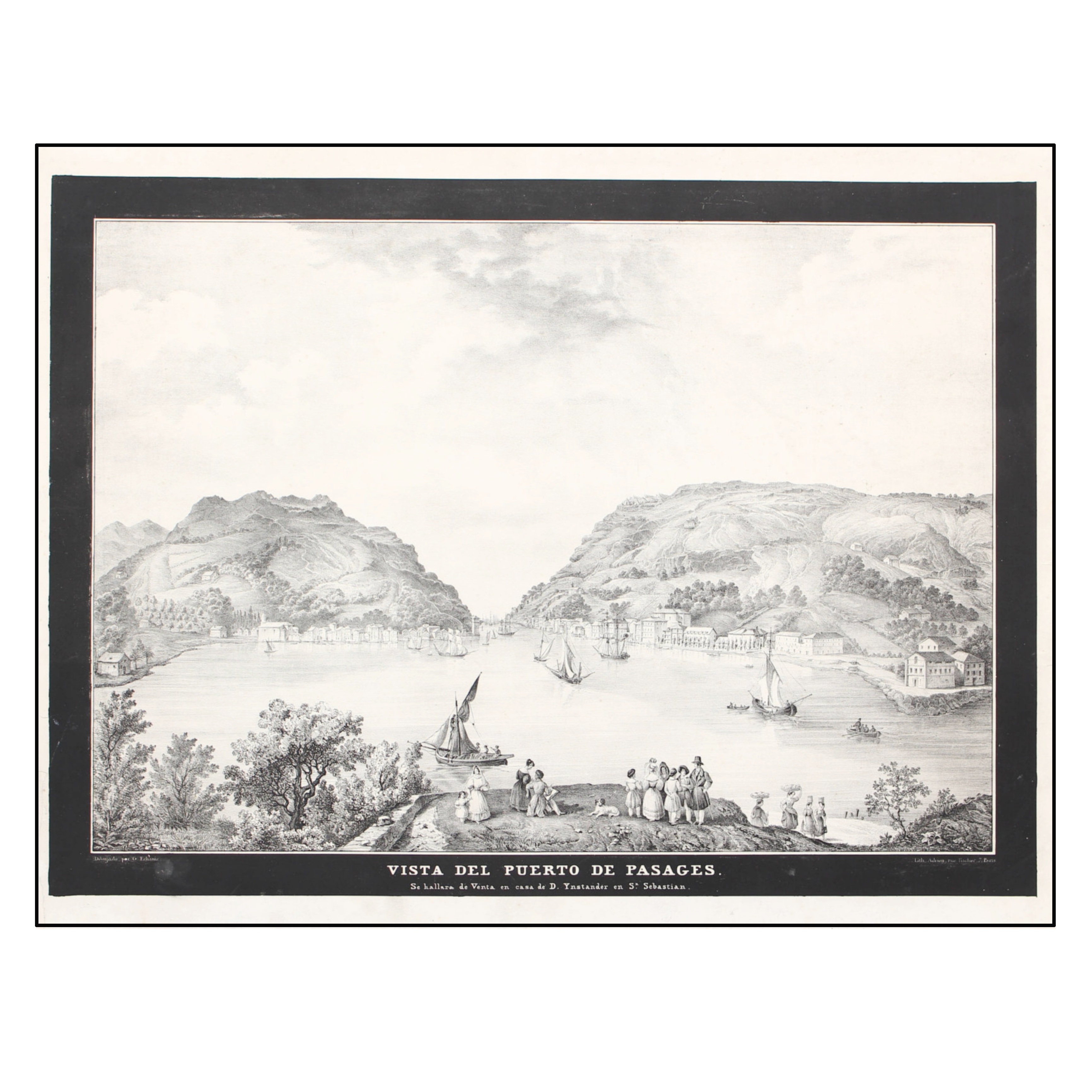 G. ECHANIZ - VISTA DEL PUERTO DE PASAGES - SE HALLARA DE VENTA EN CASA DE D. YSISTANDER EN S. SEBASTIÁN - 1850