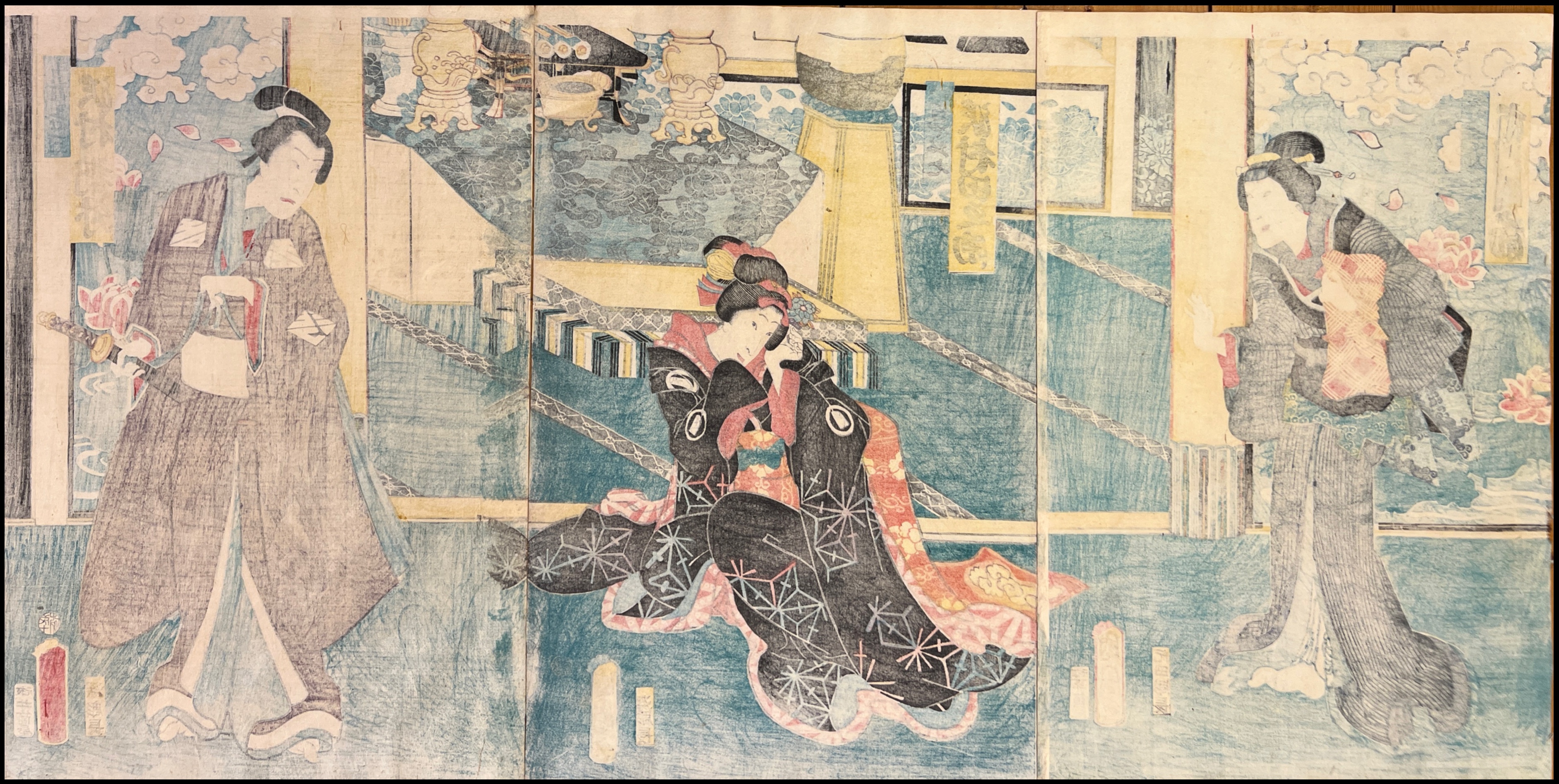 TOYOHARA KUNICHIKA -  ESCENA DE TEATRO KABUKI  - 1865