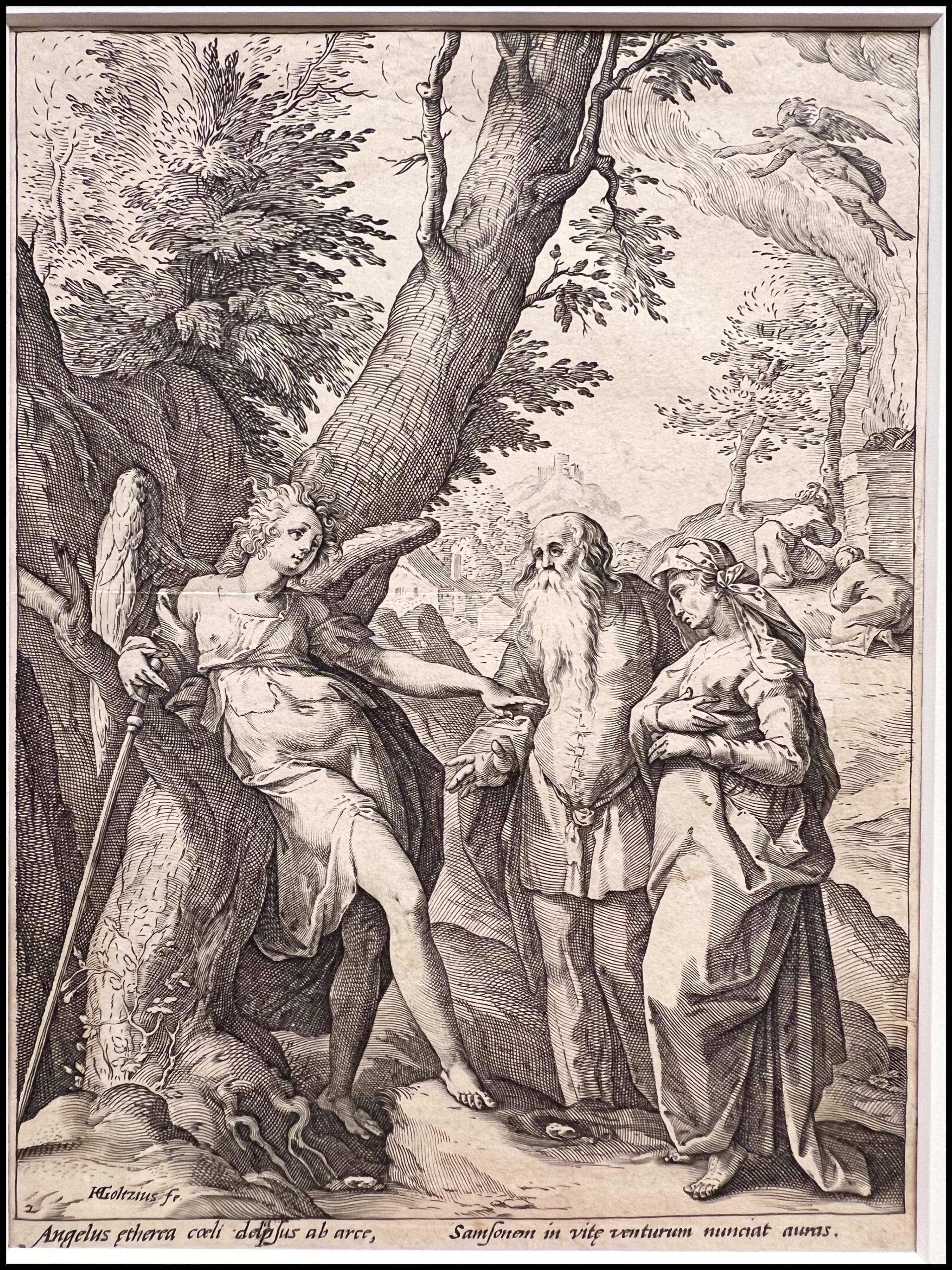 GOLTZIUS - EL ANGEL ANUNCIANDO EL NACIMIENTO DE SANSON A MANOAH Y SU ESPOSA (SERIE DE LAS ANUNCIACIONES DE LA BIBLIA) - 1586