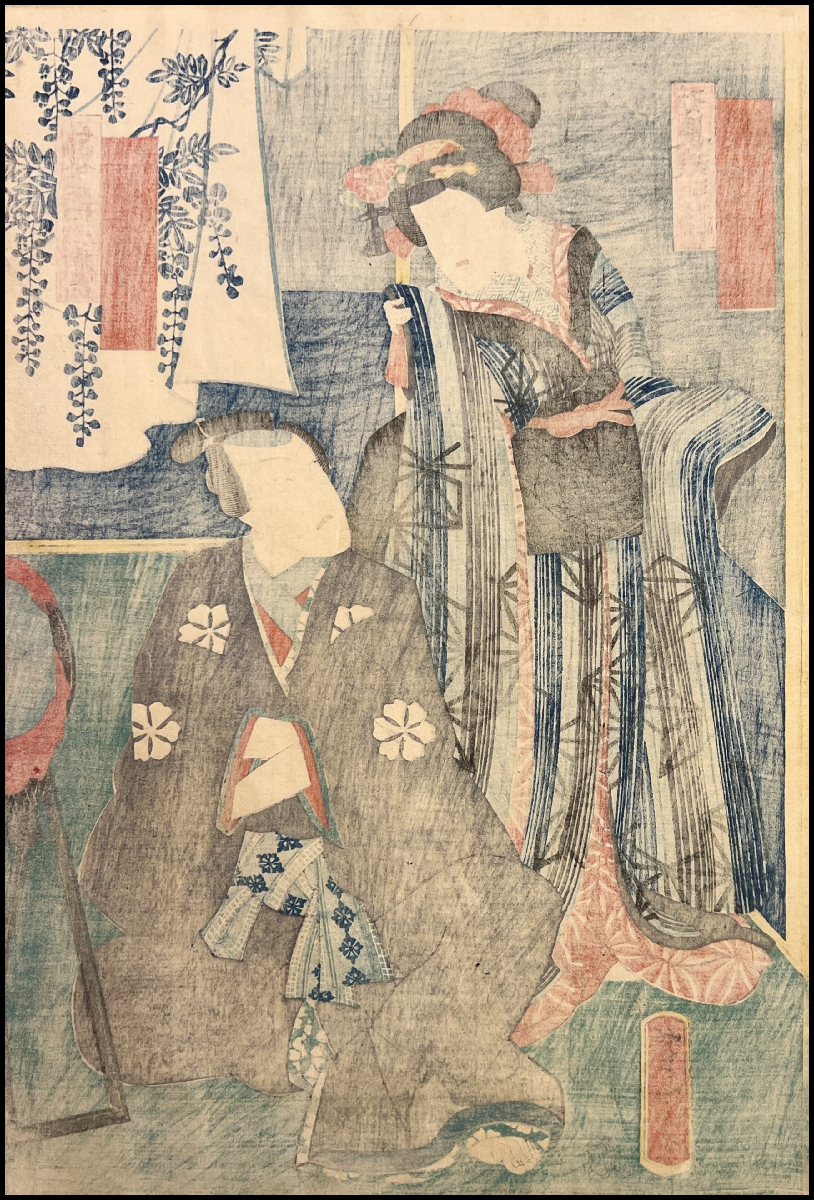 UTAGAWA YOSHITORA - ESCENA KABUKI: ACTORES BANDO HIKOSABURO E IWAI KUMESABURO