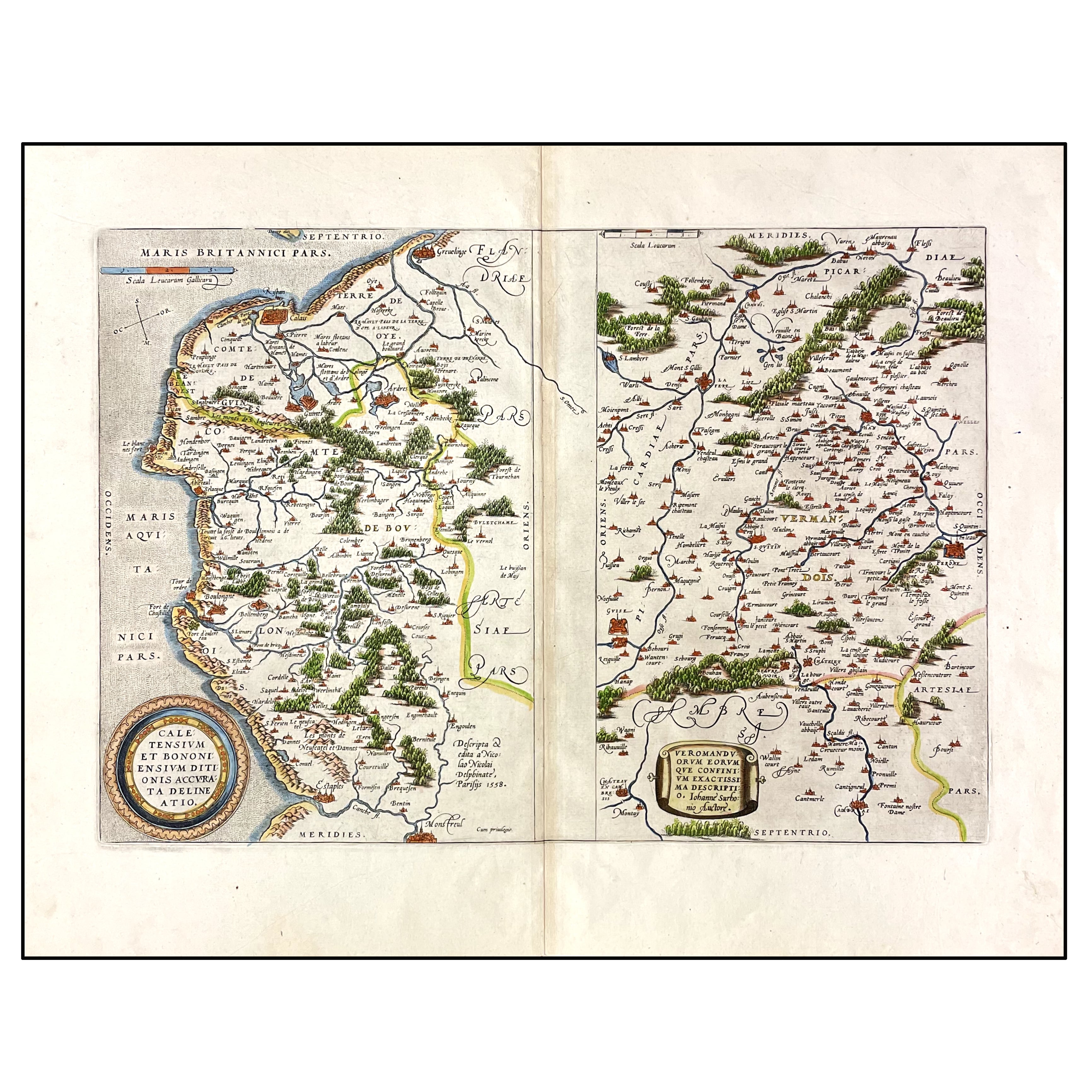 CALETENSIUM ET BONONIENSIUM DITIONIS ACCURATA DELINEATIO / VEROMANDUORUM EORUM QUE CONFINIUM EXACTISSIMA DESCRIPTIO