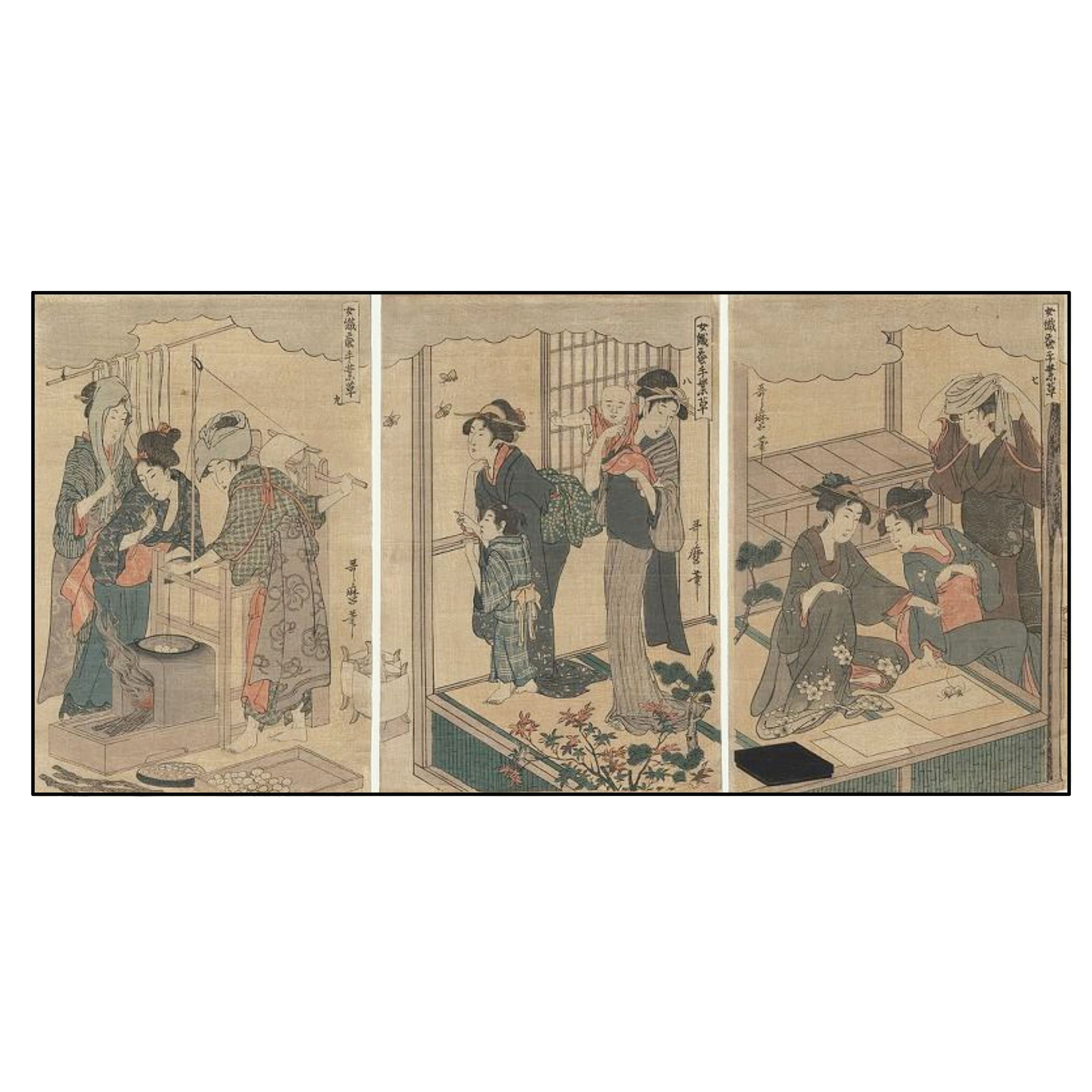 KITAGAWA UTAMARO - MUJERES TRABAJADORAS DE LA CRÍA DEL GUSANO DE SEDA (UTAMARO 1750 - 1806) - 1890