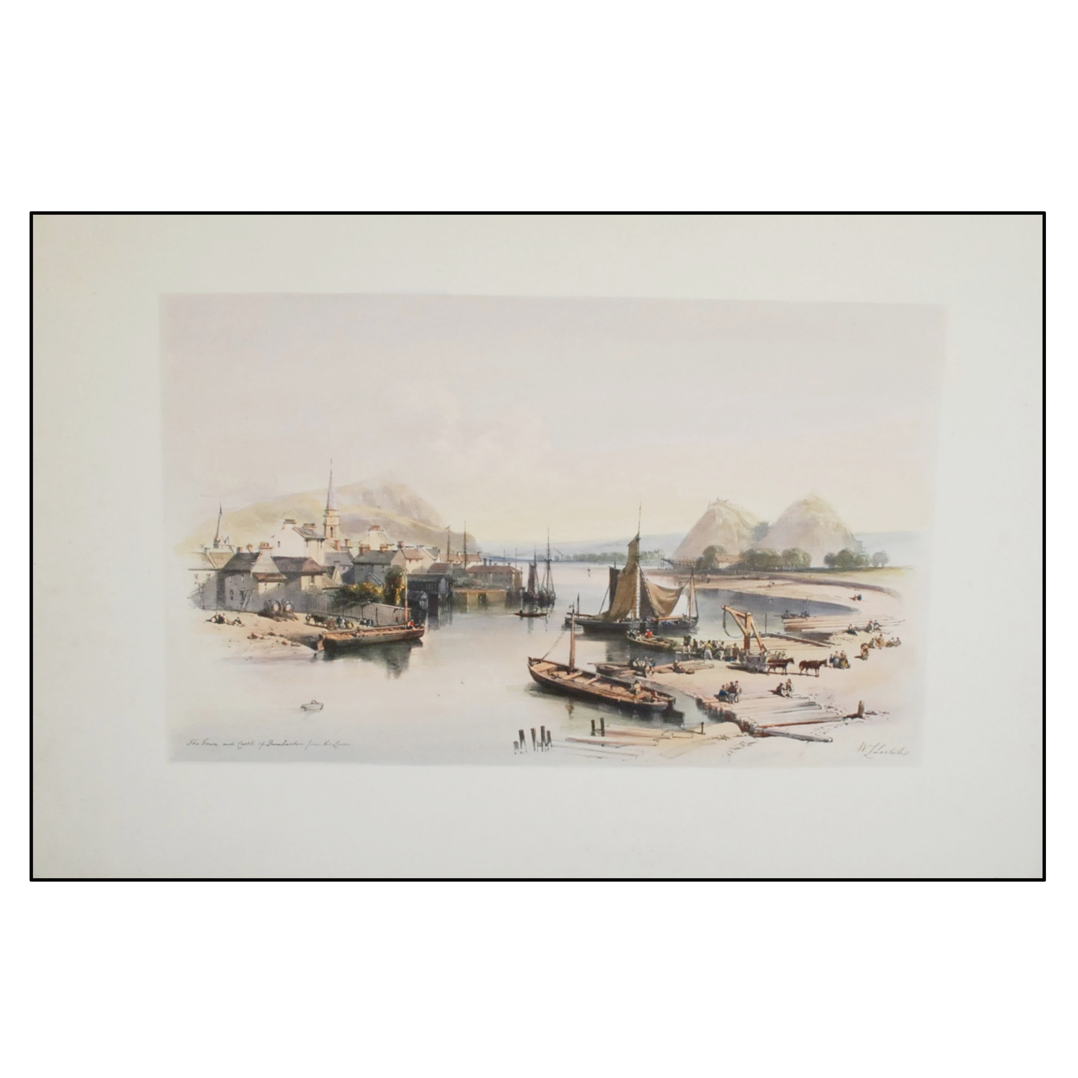 WILLIAM LEIGHTON LEITCH - THE TOWN AND CASTLE OF DUMBARTON FROM THE LEVEN - 1850