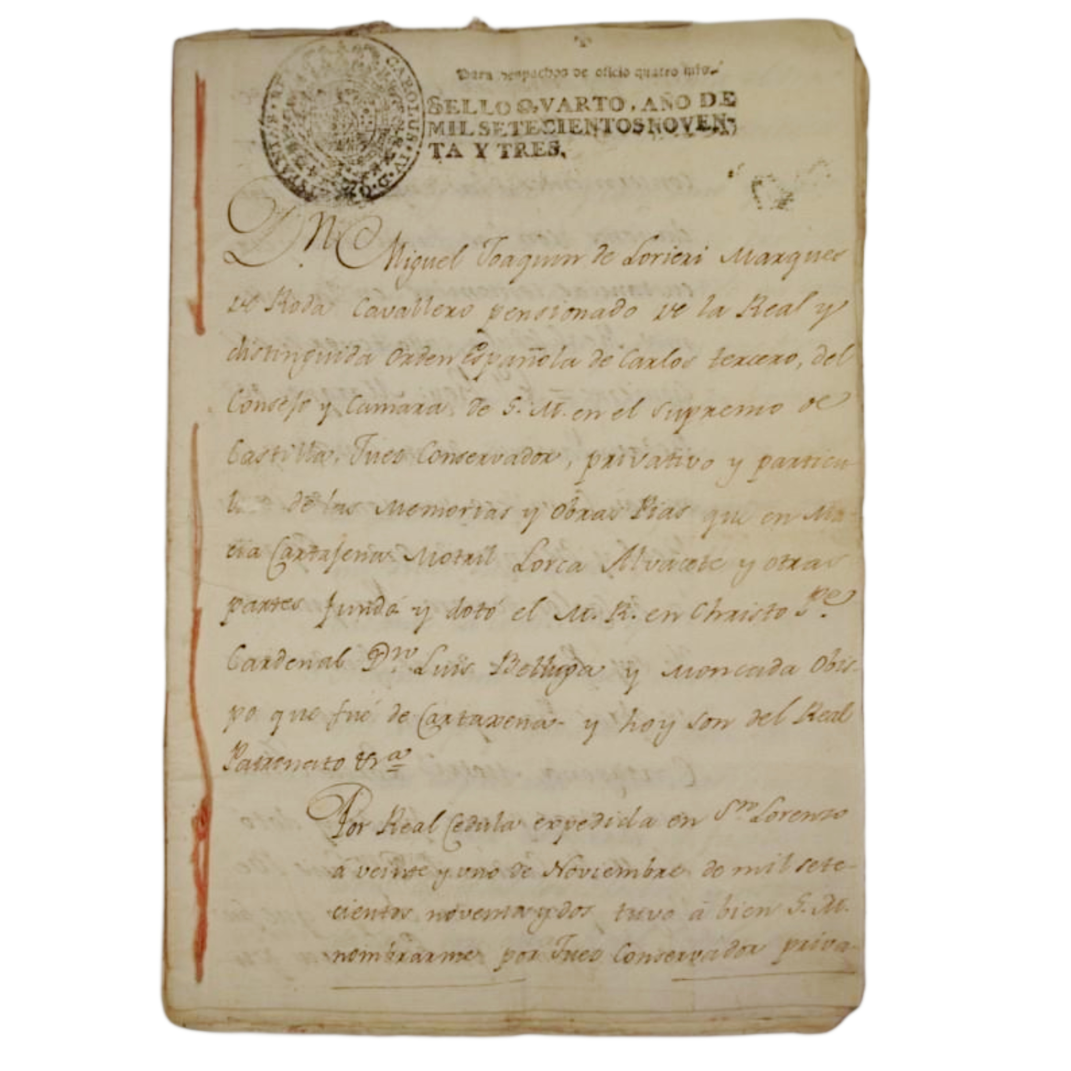 CARDENAL BELLUGA - NOMBRAMIENTO DE JUECES PARA LA GESTION DE BIENES - 1793