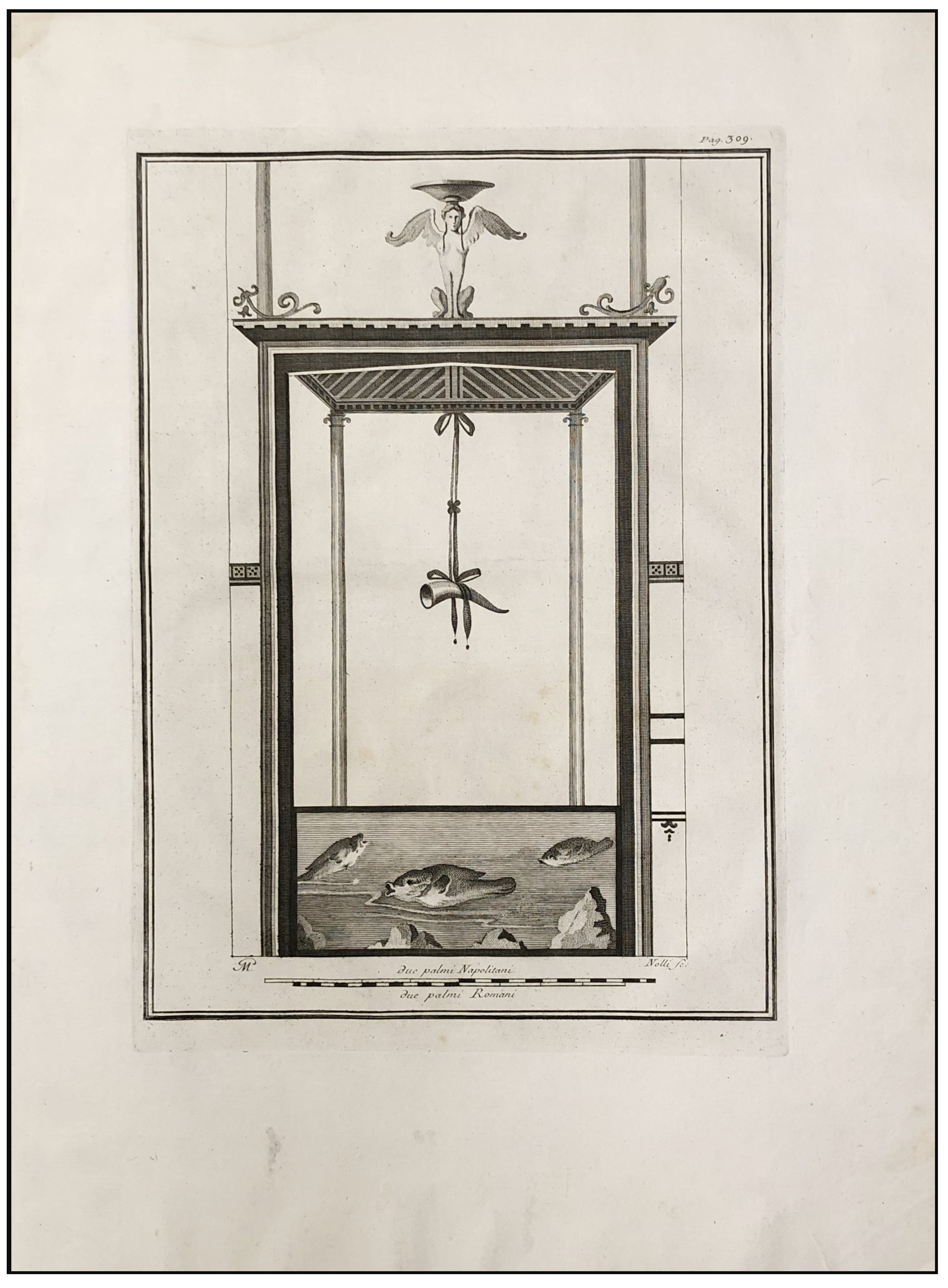 CARLO NOLLI -GRABADO ANTIGUO  DEL SIGLO XVIII. PINTURAS DE HERCULANO. - 1762
