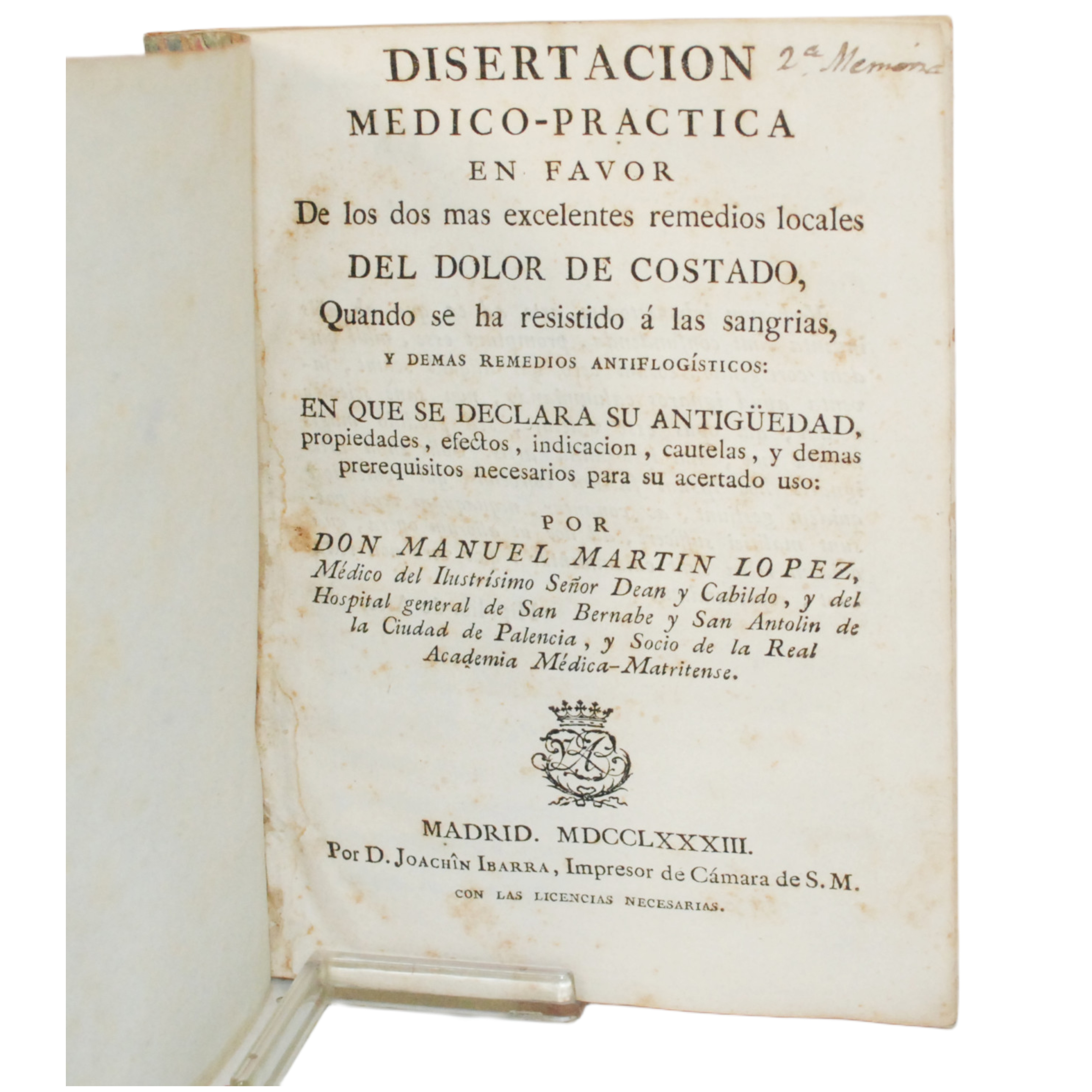 MANUEL MARTIN LOPEZ - DEL DOLOR DE COSTADO - 1783