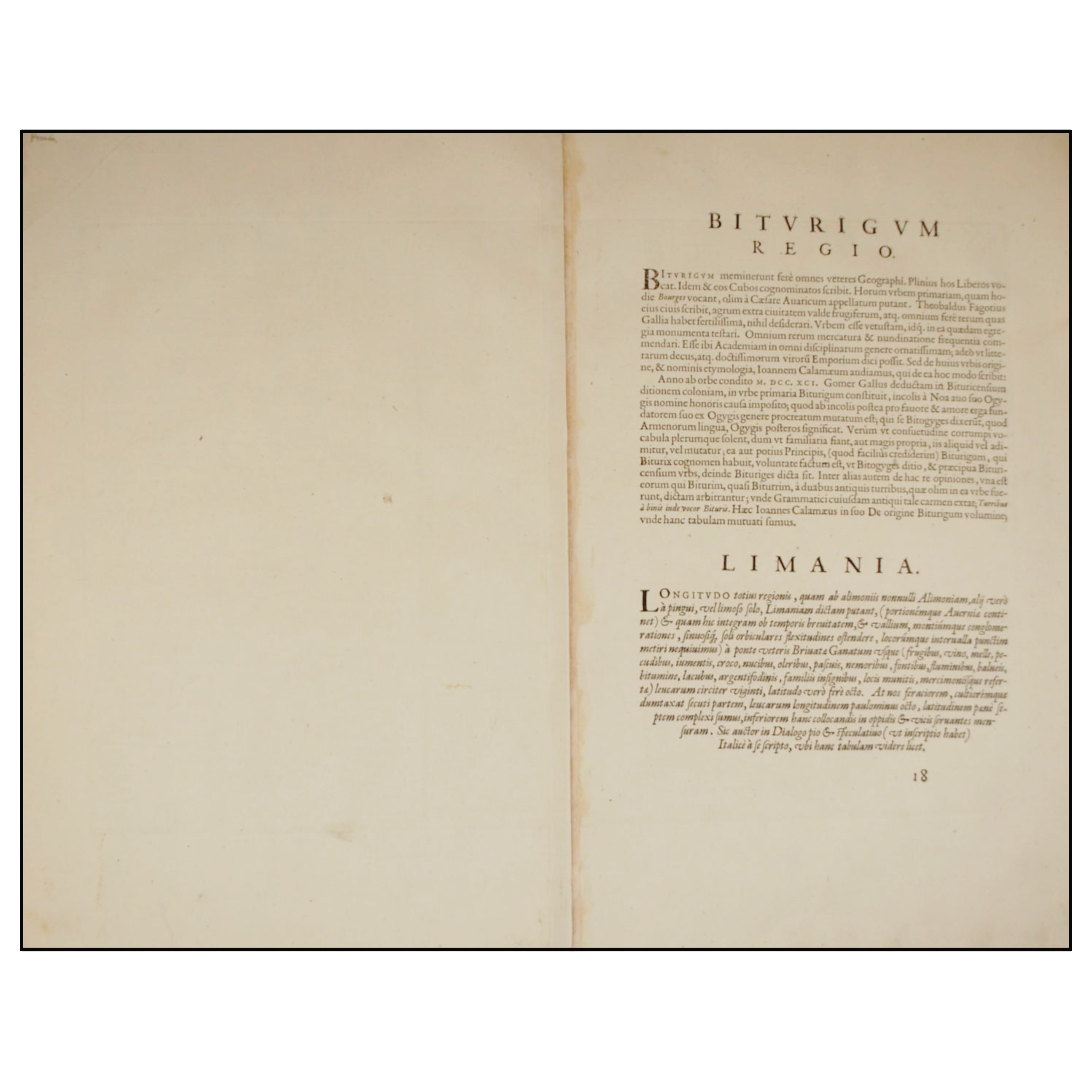 ORTELIUS - REGIONIS BITURIGUM EXACTISS DESCRIPTIO / LIMANIAE TOPOGRAPHIA GABRIELE SYMEONEO AUCT. - 1579