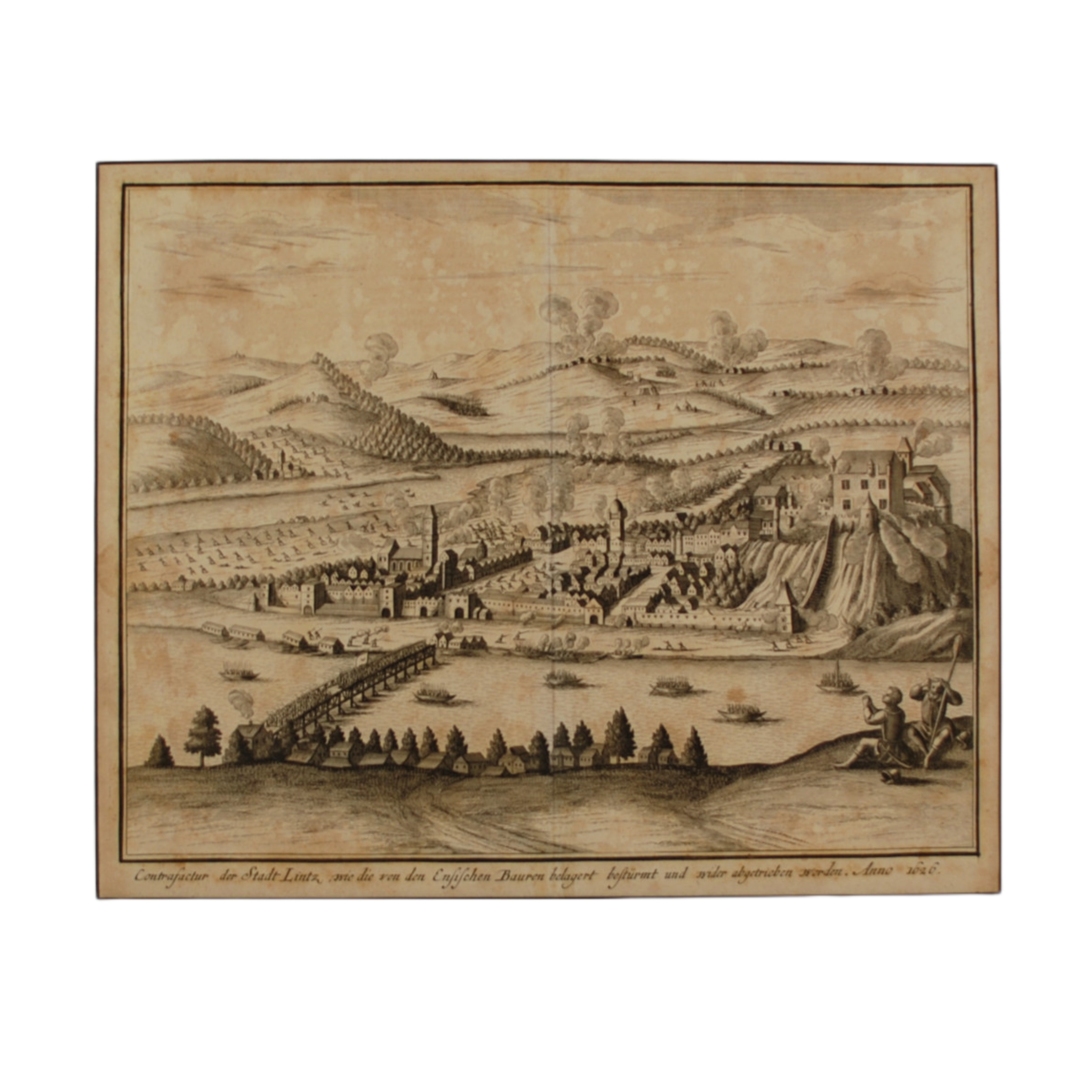 CONTRAFACTUR DER STADT LINTZ, WIE DIE VON DEN ENSISCHEN BAUREN BELAGERT BESTÜRMT UND WIDER ABGETRIEBEN WORDEN. ANNO 1626. (REPRESENTACIÓN DE COMO LA CIUDAD DE LINTZ FUÉ ASEDIADA, ASALTADA Y CONQUISTADA POR LOS CAMPESINOS)