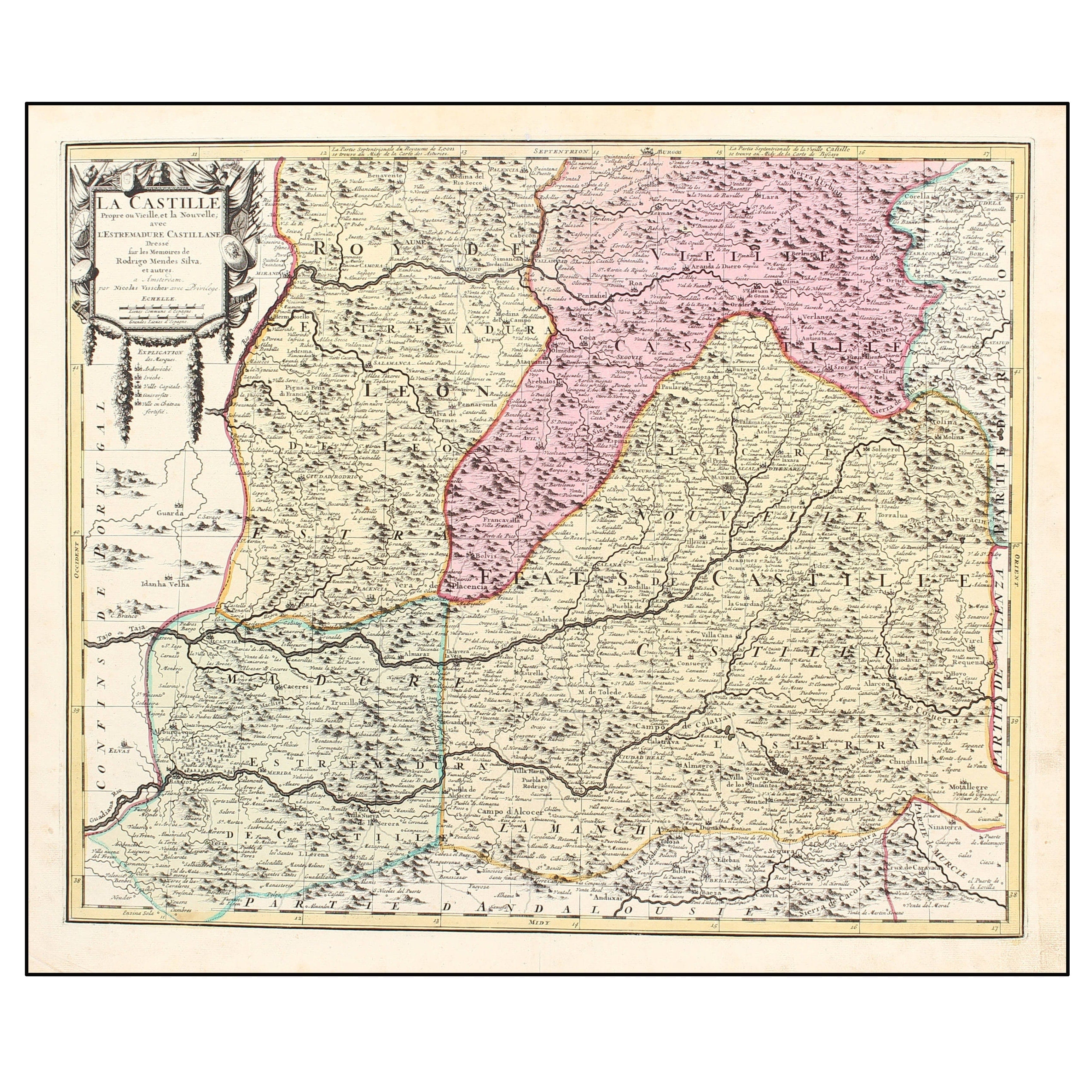 NICOLAES VISSCHER - LA CASTILLE PROPRE OU VIEILLE, ET LA NOUVELLE; AVEC L'ESTREMADURE CASTILLANE DRESSÉ SUR LES MEMOIRES DE RODRIGO MENDES SILVA, ET AUTRES - 1690