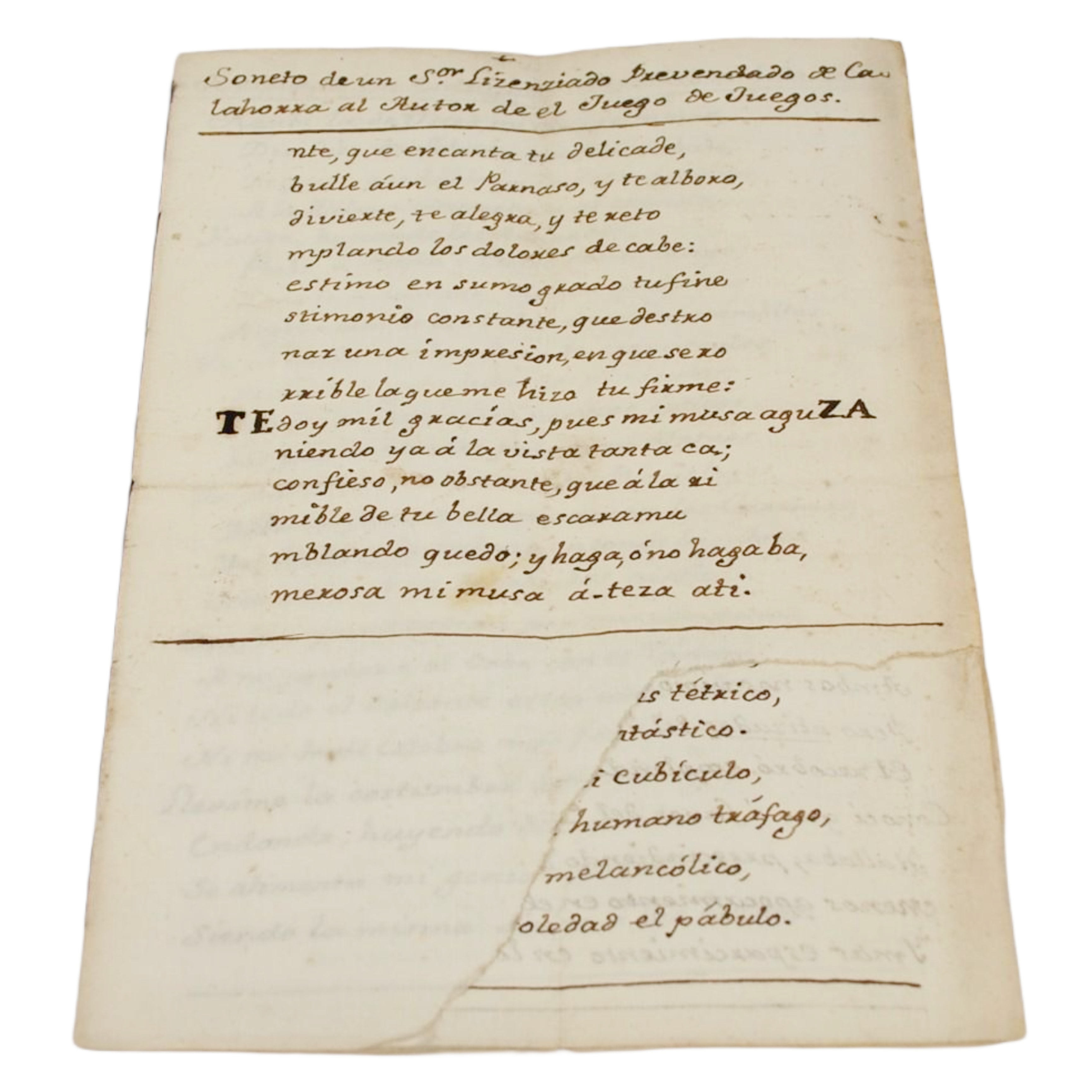 ALONSO LÓPEZ DE TEZA - CUADERNILLO MANUSCRITO. VERSOS ACRÓSTICOS. SONETOS. NO EDITADOS NI CONOCIDOS. ALONSO LÓPEZ DE TEZA?- 1700