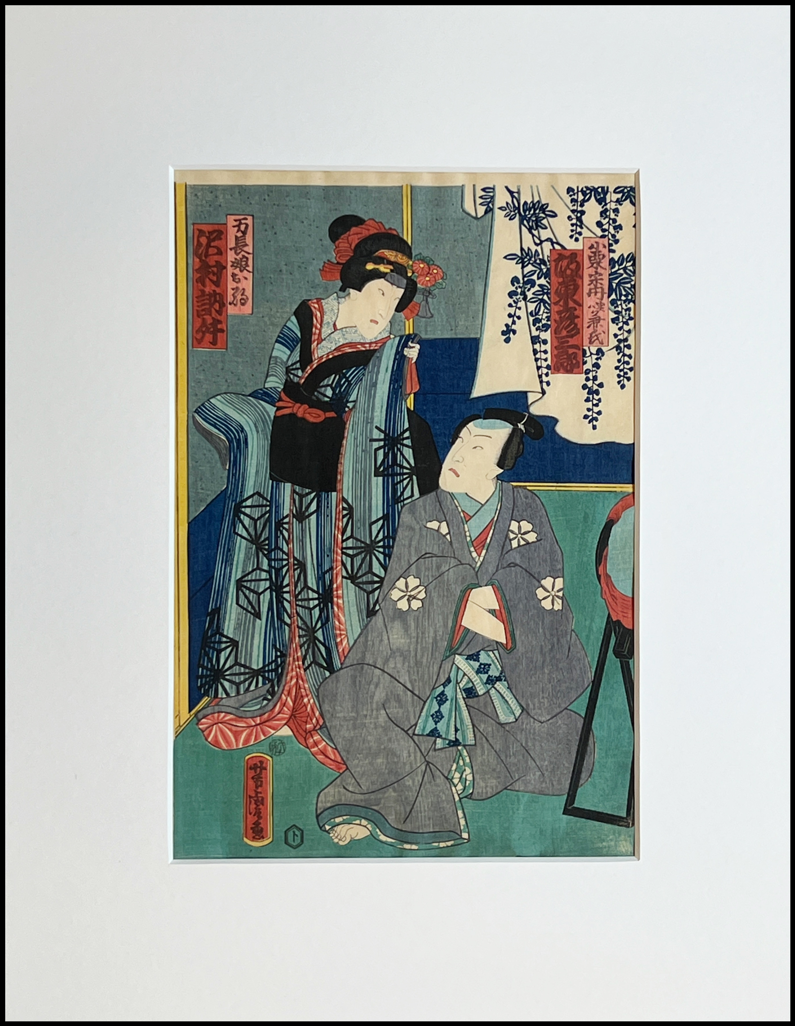 UTAGAWA YOSHITORA - ESCENA KABUKI: ACTORES BANDO HIKOSABURO E IWAI KUMESABURO