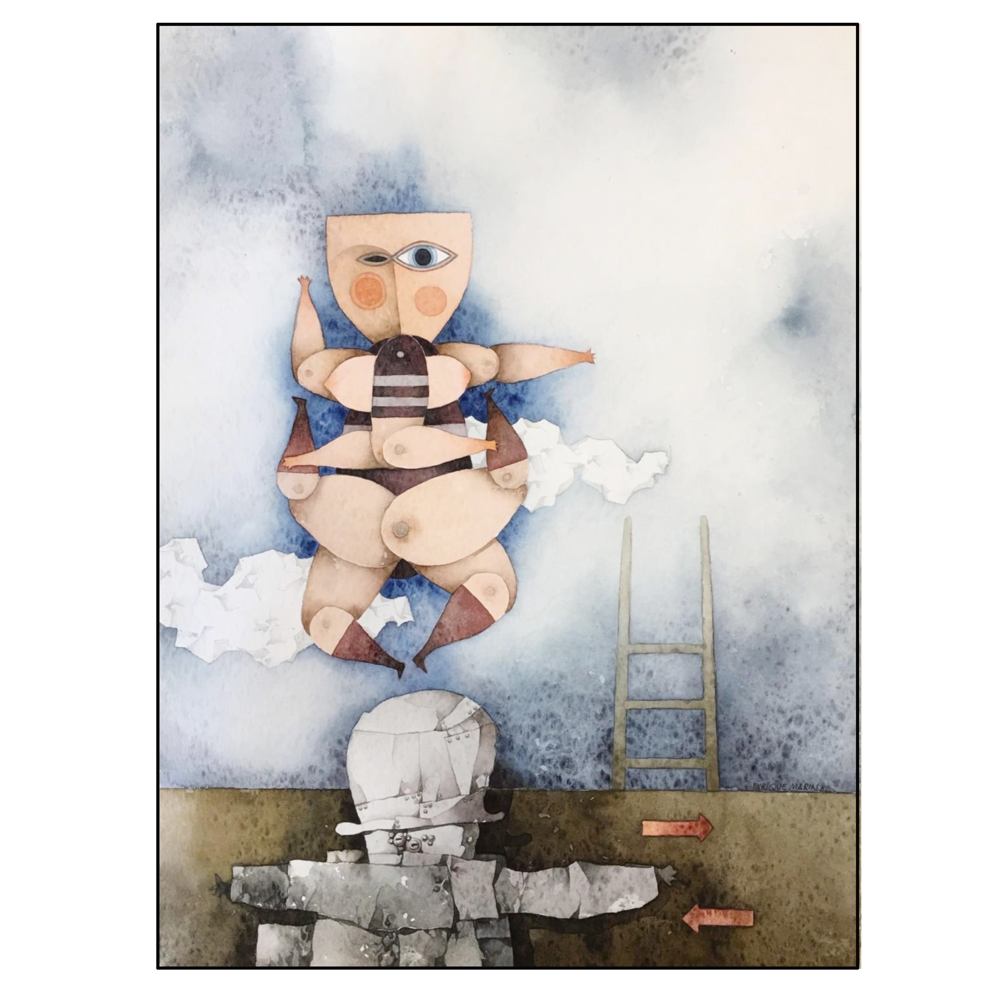 ENRIQUE MARIN - ACROBATE (ACUARELA ORIGINAL FIRMADA) - 1982
