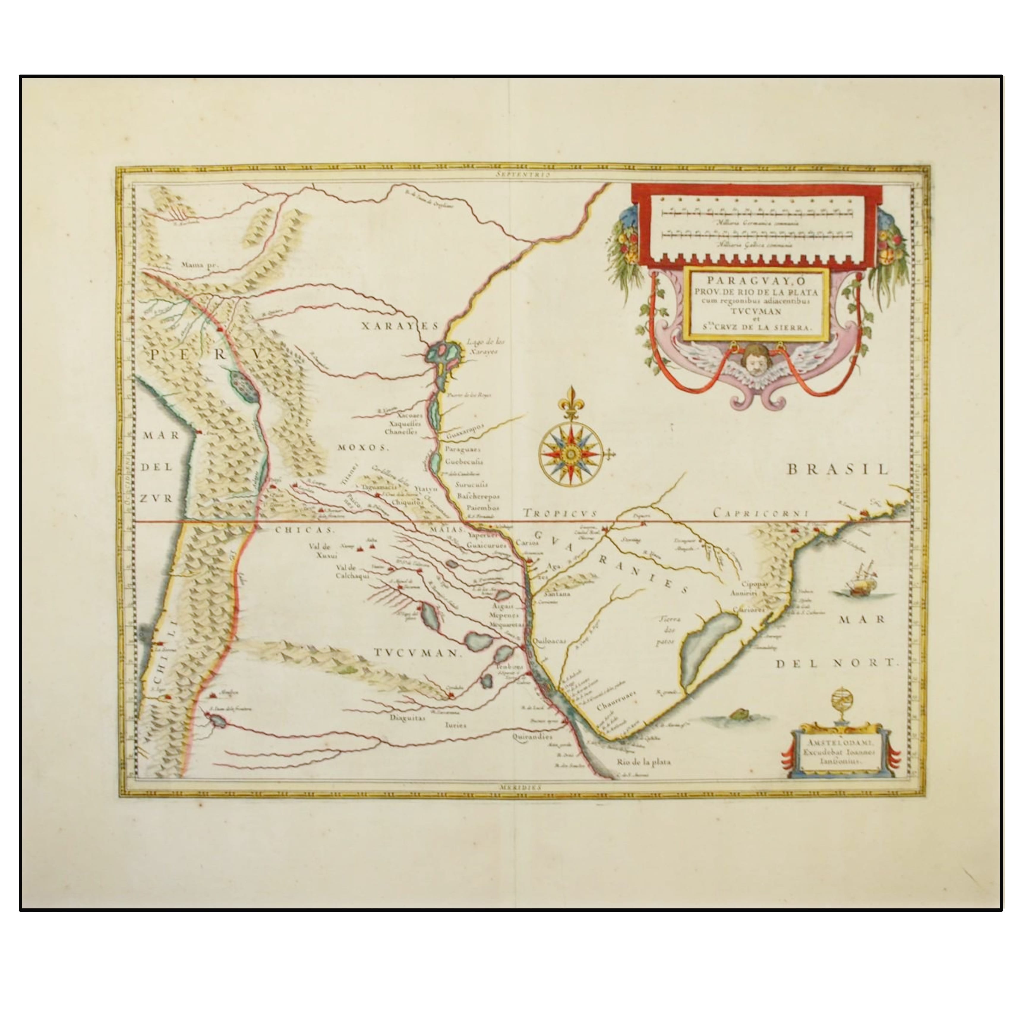 J. JANSSONIUS - PARAGUAY, Ó PROV. DE RIO DE LA PLATA CUM REGIONIBUS ADIACENTIBUS. TUCUMAN ET STA. CRUZ DE LA SIERRA - C. 1660