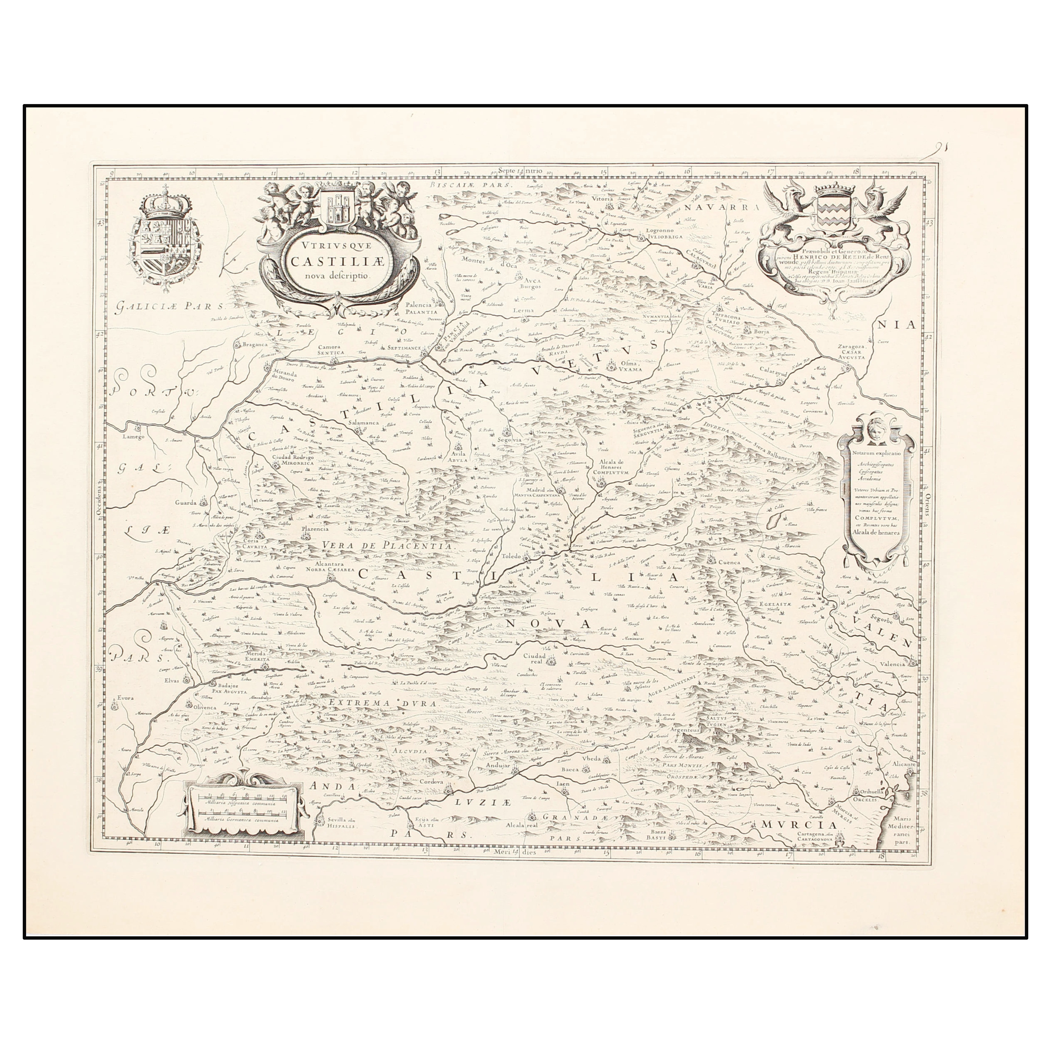 JOHANNES JANSSONIUS - UTRIUSQUE CASTILIAE NOVA DESCRIPTIO - 1640