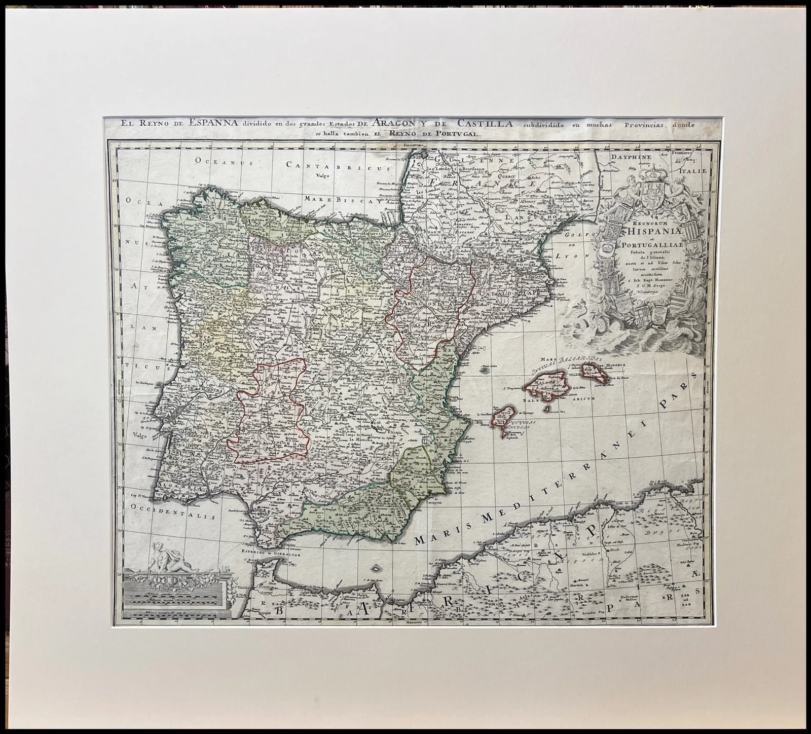 JOHANN BAPTIST HOMANN - MAPA DE ESPAÑA Y PORTUGAL - 1720