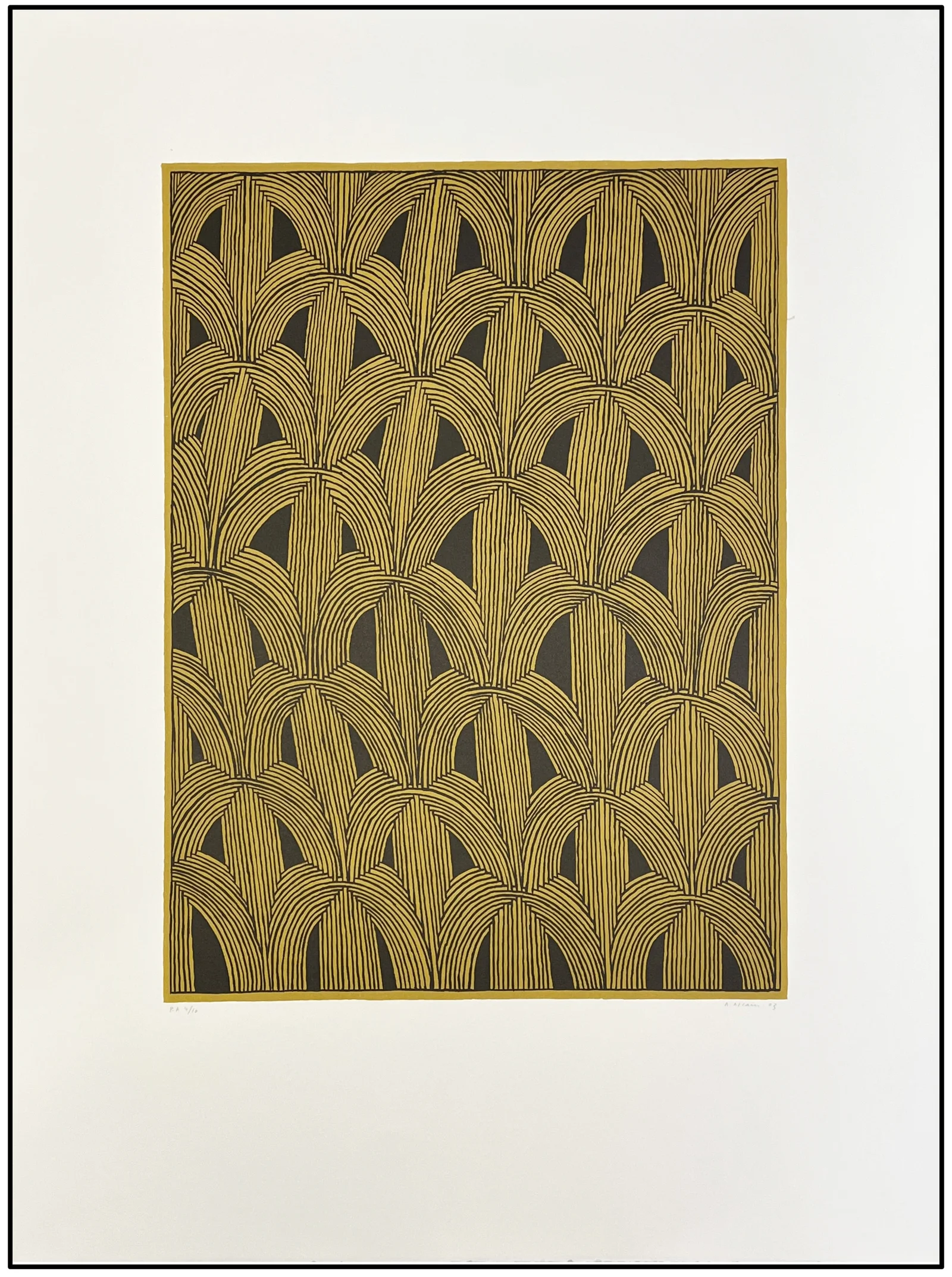 ALFREDO ALCAÍN - ENTRECRUZADOS SOBRE OCRE (LITOGRAFÍA) - 2003