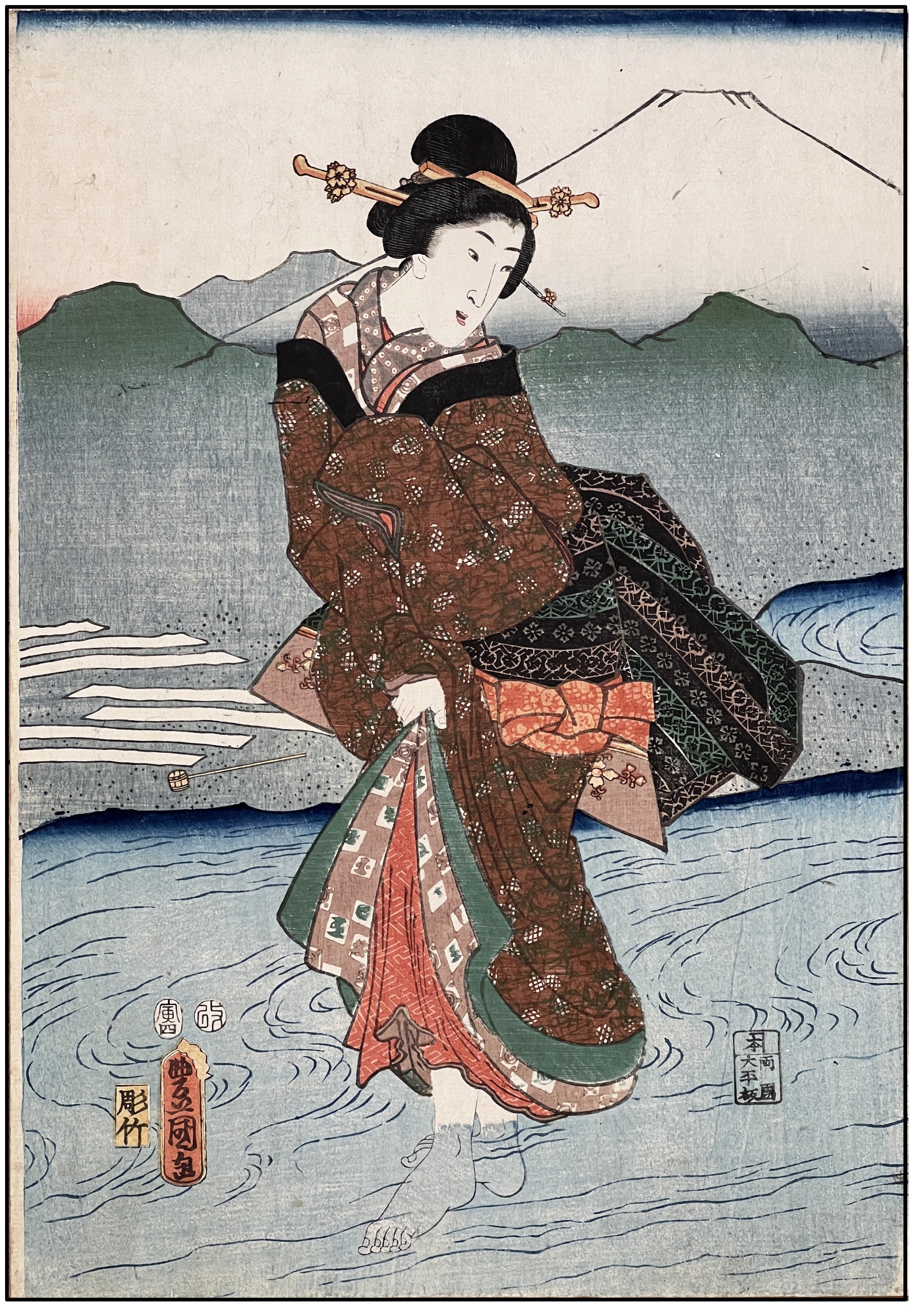 UTAGAWA KUNISADA (TOYOKUNI III) - RÍO CHÔFU JEWEL PROVINCIA DE MUSAHI  - 1854
