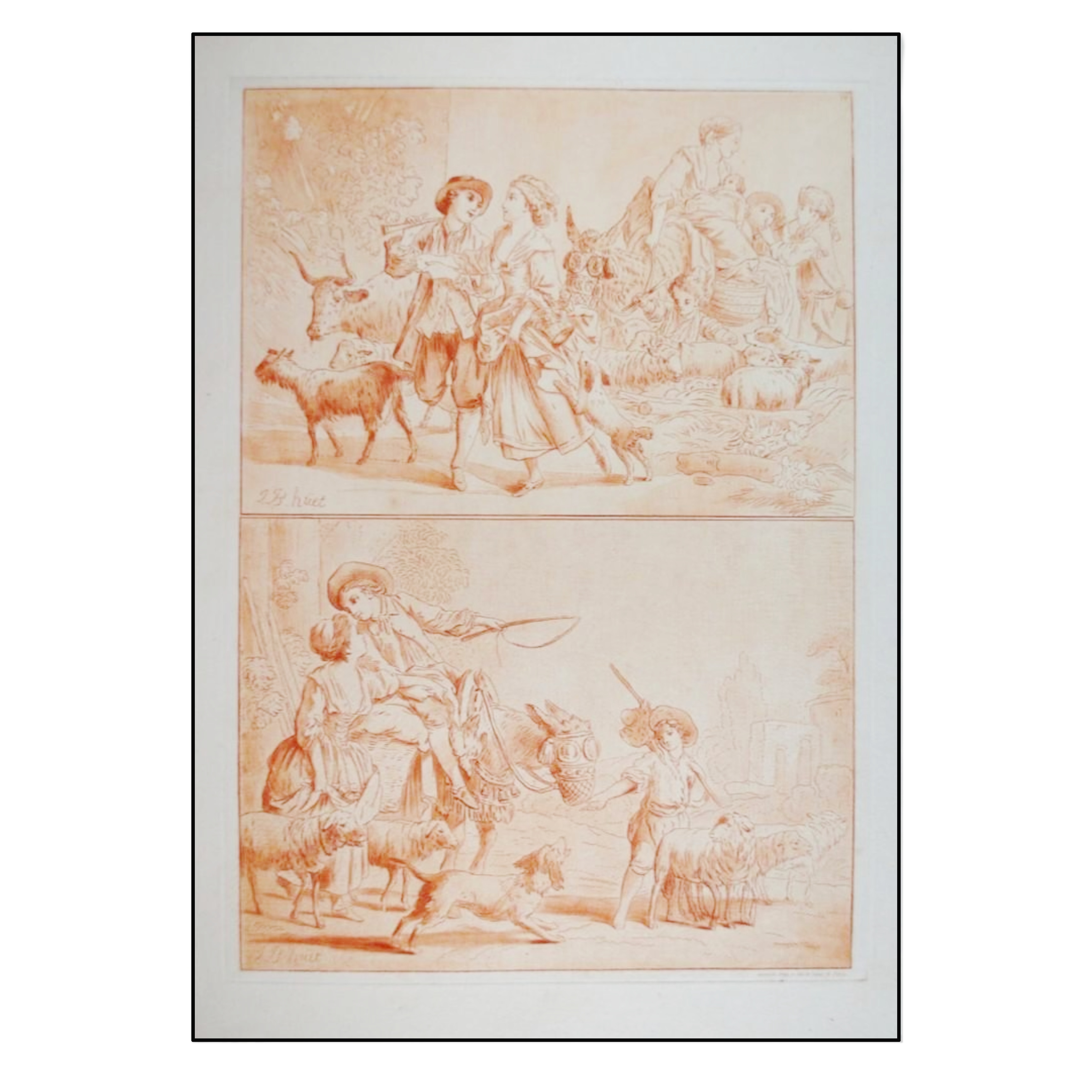 JEAN-BAPTISTE HUET - ESCENA PASTORAL Y DE CAZA - 1772