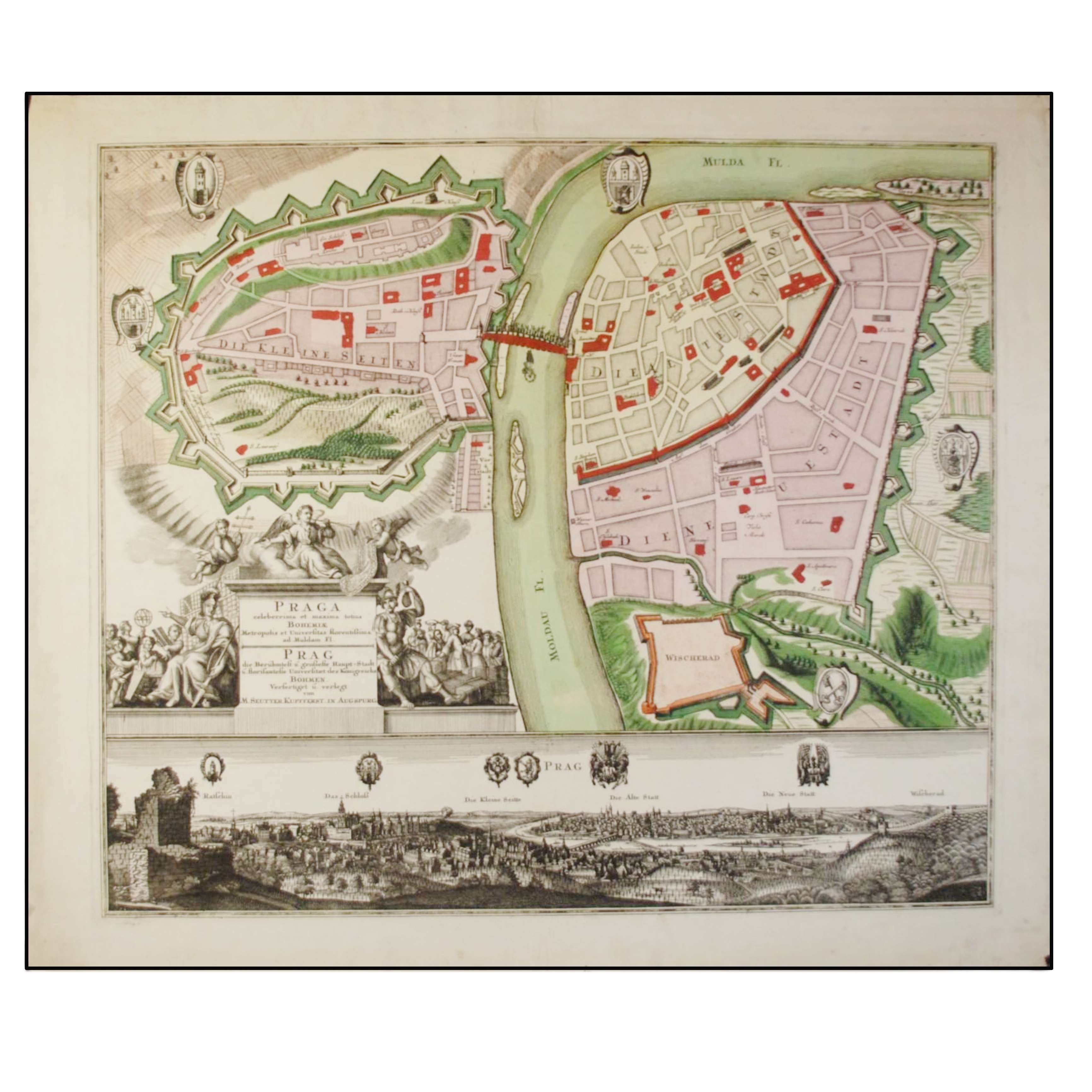 MATTHAUS SEUTTER - PRAGA CELEBERRIMA ET MAXIMA TOTIUS BOHEMIAE METROPOLIS ET UNIVERSITAS FLORENTISSIMA AD MULDAM FL. - 1730