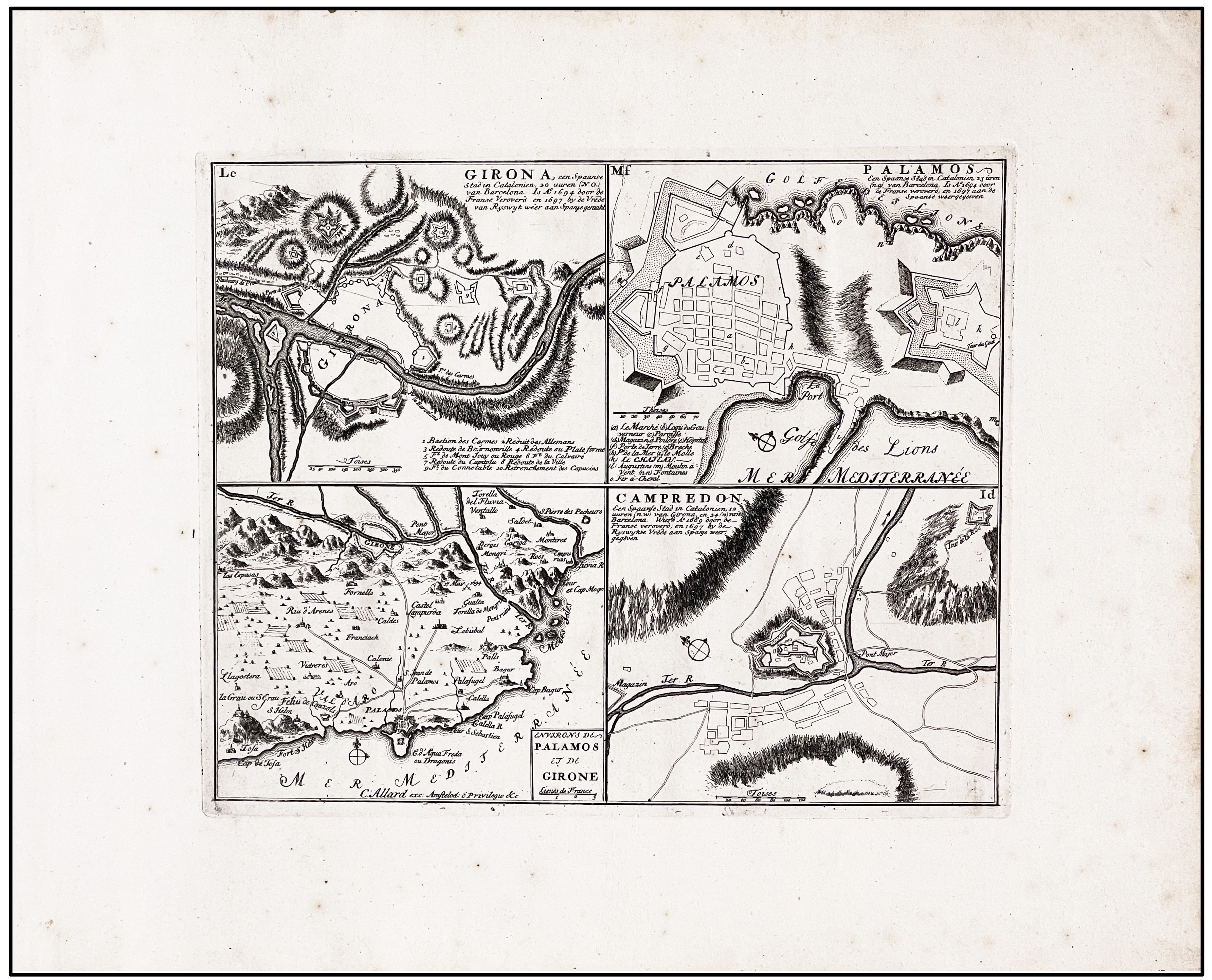 CAREL ALLARD - FORTIFICACION GERONA, PALAMÓS Y CAMPRODÓN - 1743