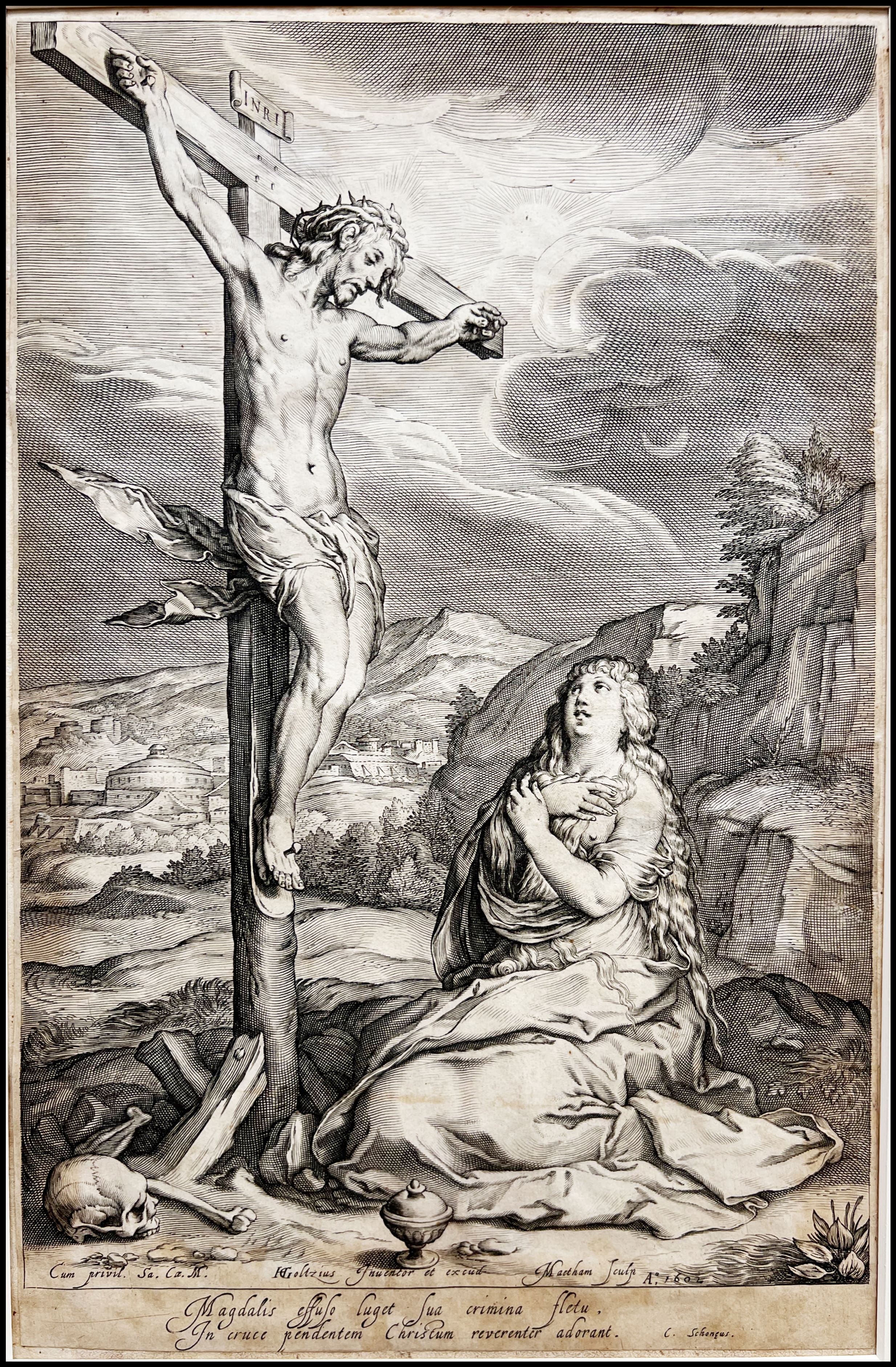 H. GOLTZIUS - MAGDALENA AL PIE DE LA CRUZ - 1604