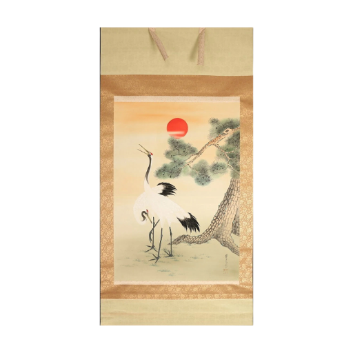 AUTOR DESCONOCIDO - PAREJA DE GRULLAS (PINTURA SOBRE SEDA) - 1980