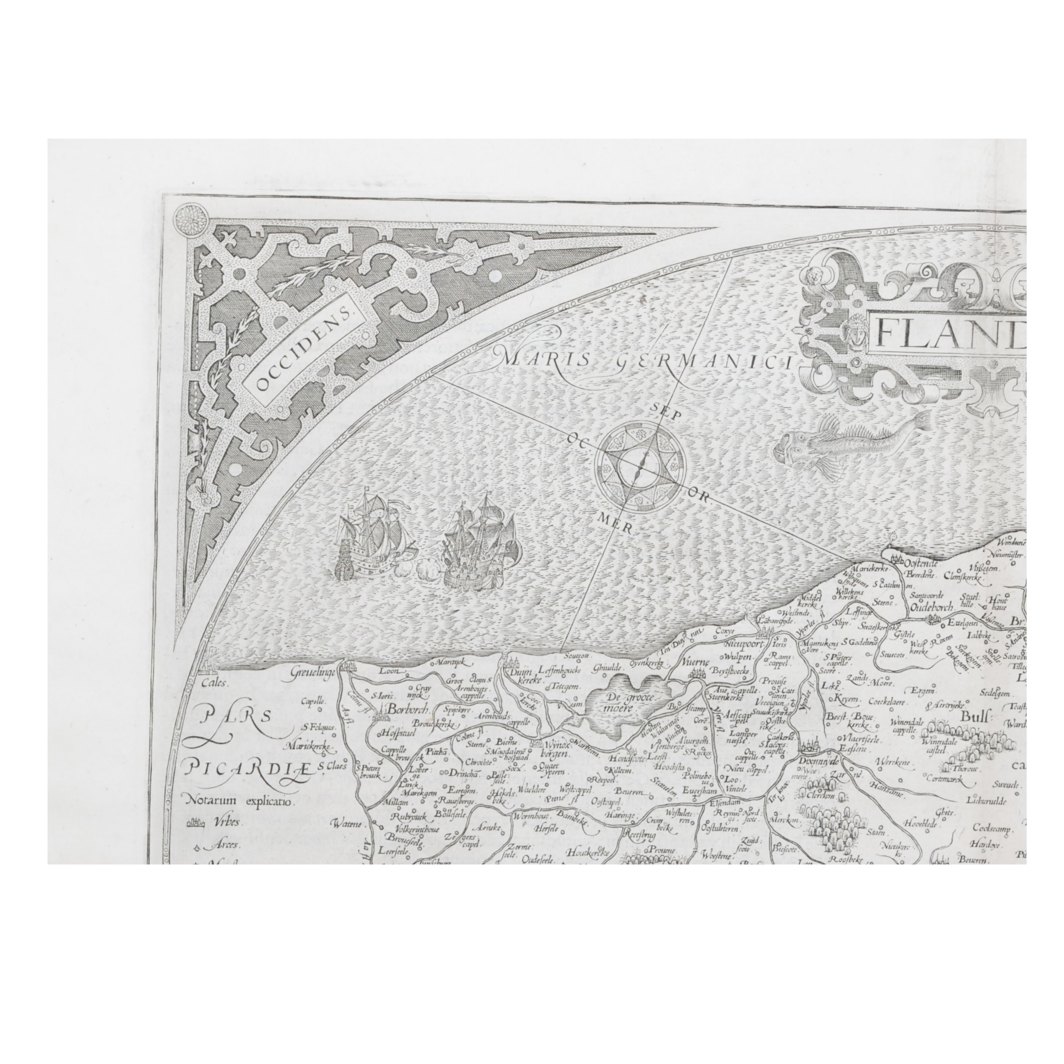 FLANDRIA. EN MARGEN INFERIOR IZQUIERDA EN EL INTERIOR DEL ÓVALO - GERARDUS MERCATOR RUPELMUNDANUS-DESCRIBEBAT (FLANDES, COMO ES DESCRITA POR GERARDUS MERCATOR) CUM PRIUILEGIO.