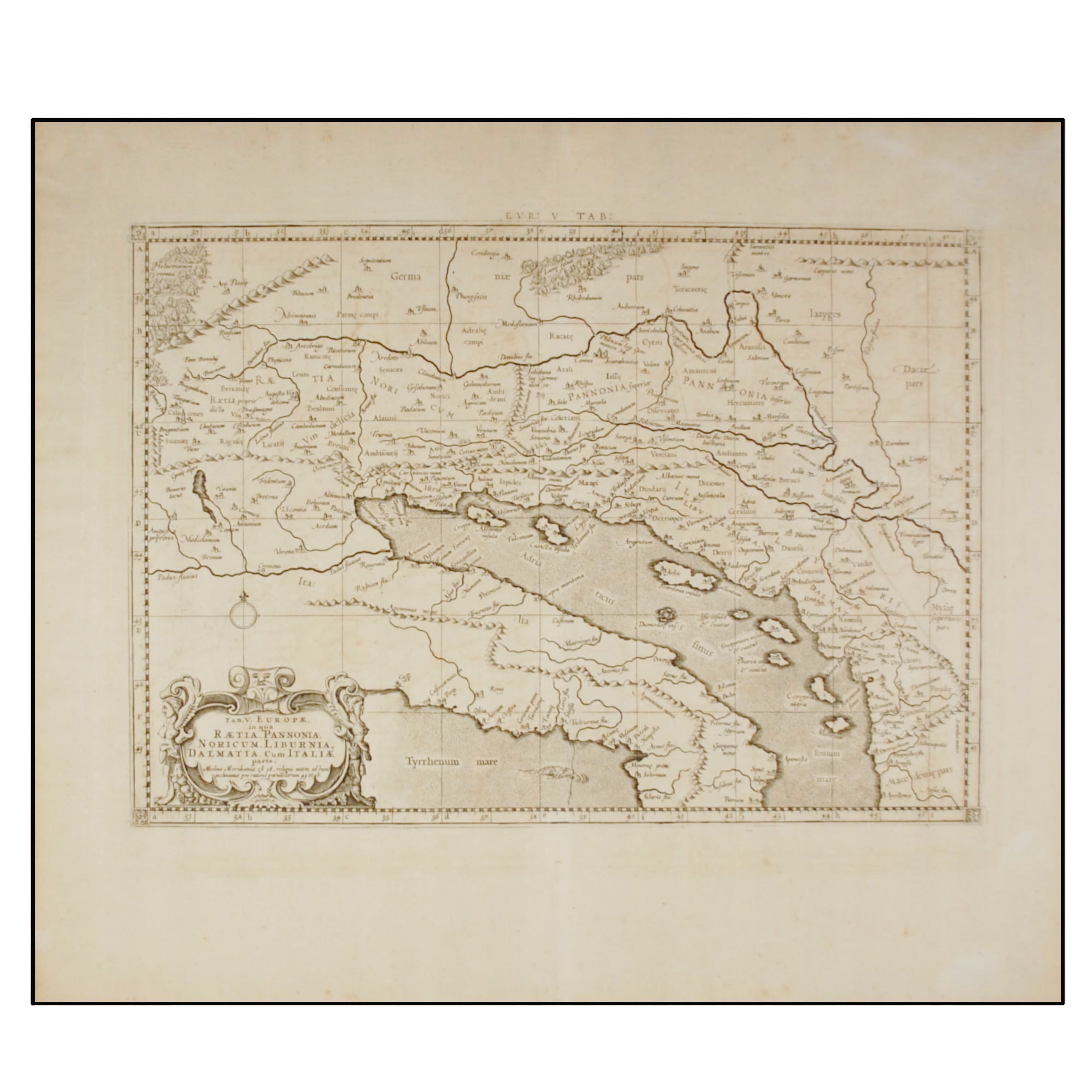 TAB V. EUROPAE IN QUA RAETIA, PANNONIA, NORICUM, LIBURNIA, DALMATIA, CUM ITALIAE PARTE.