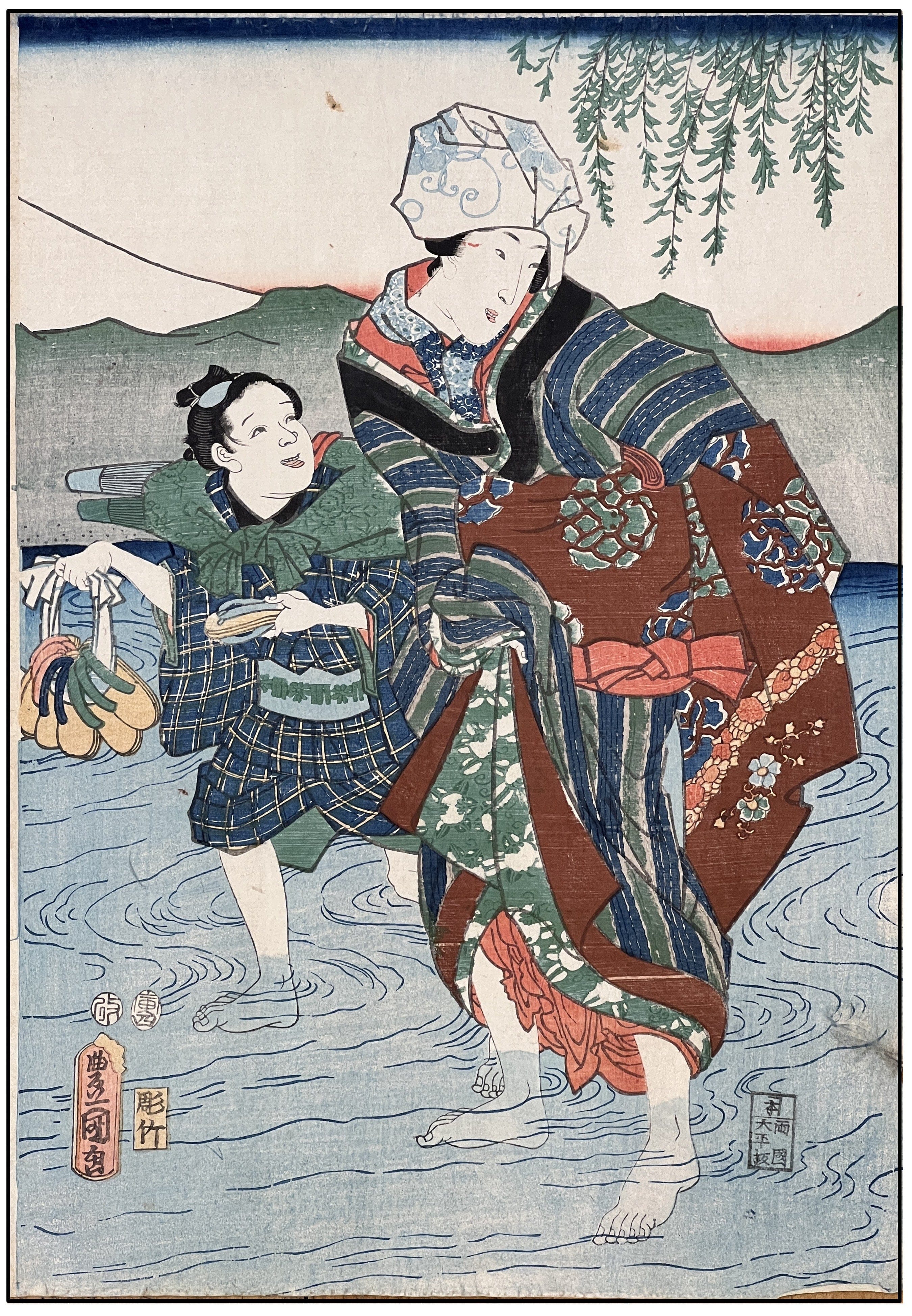 UTAGAWA KUNISADA (TOYOKUNI III) - RÍO CHÔFU JEWEL PROVINCIA DE MUSAHI  - 1854