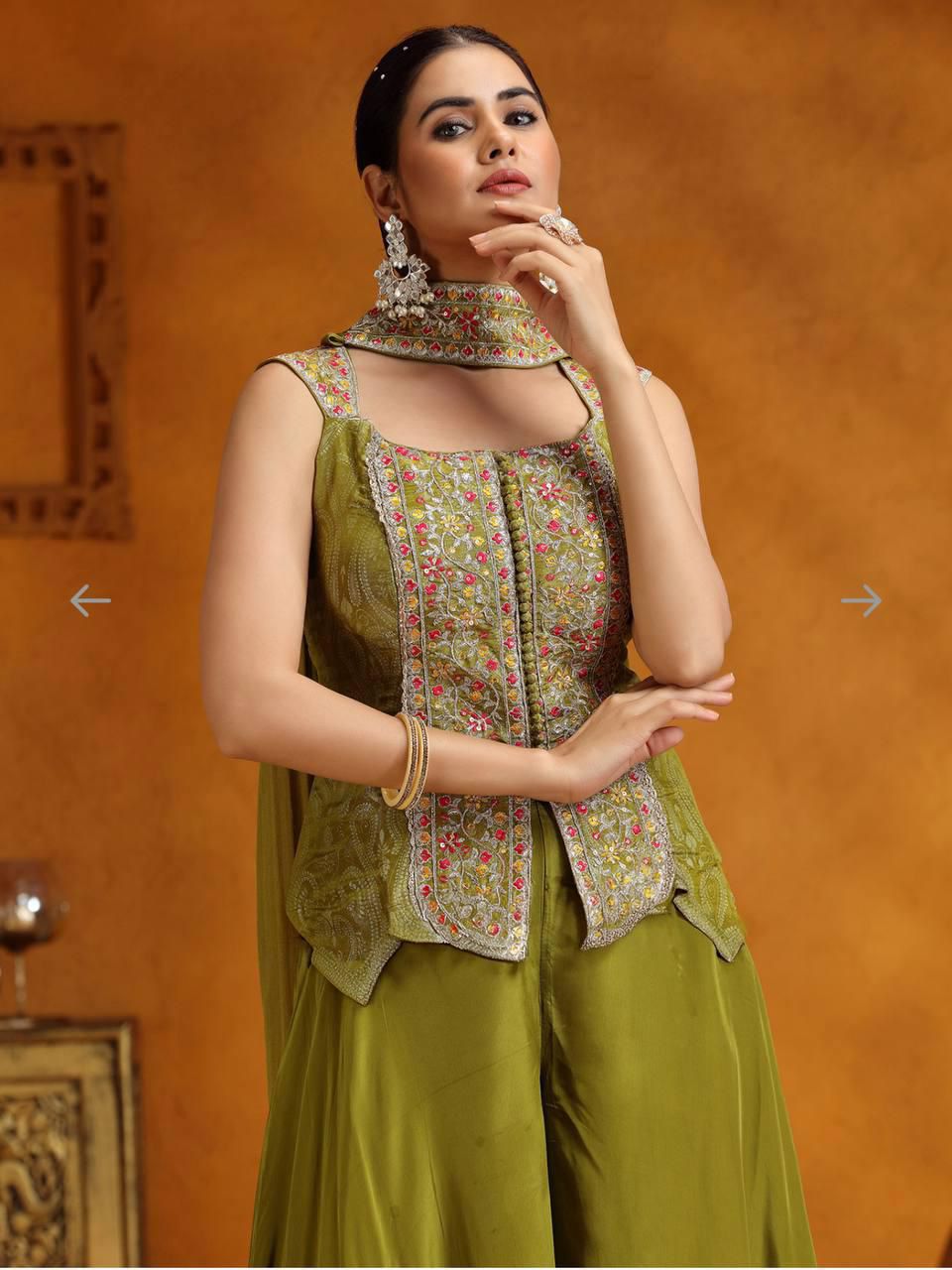 Mehandi Green Designer Plazo Set