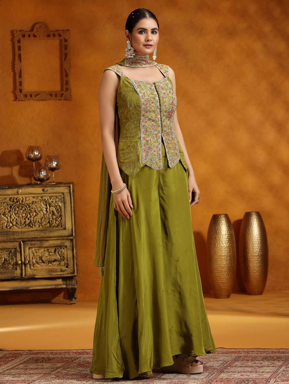Mehandi Green Designer Plazo Set