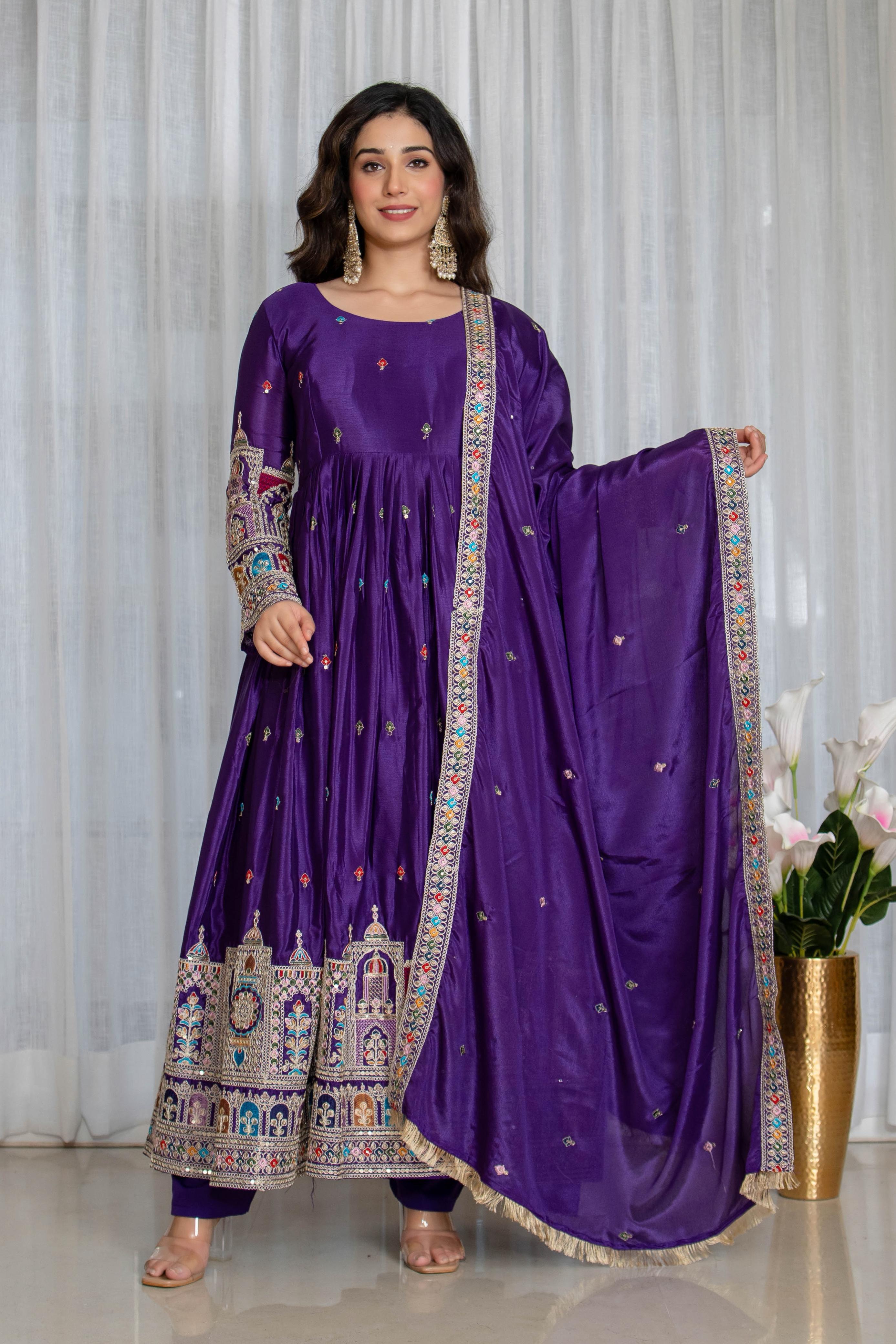 Purple Traditional Anarkali Gown