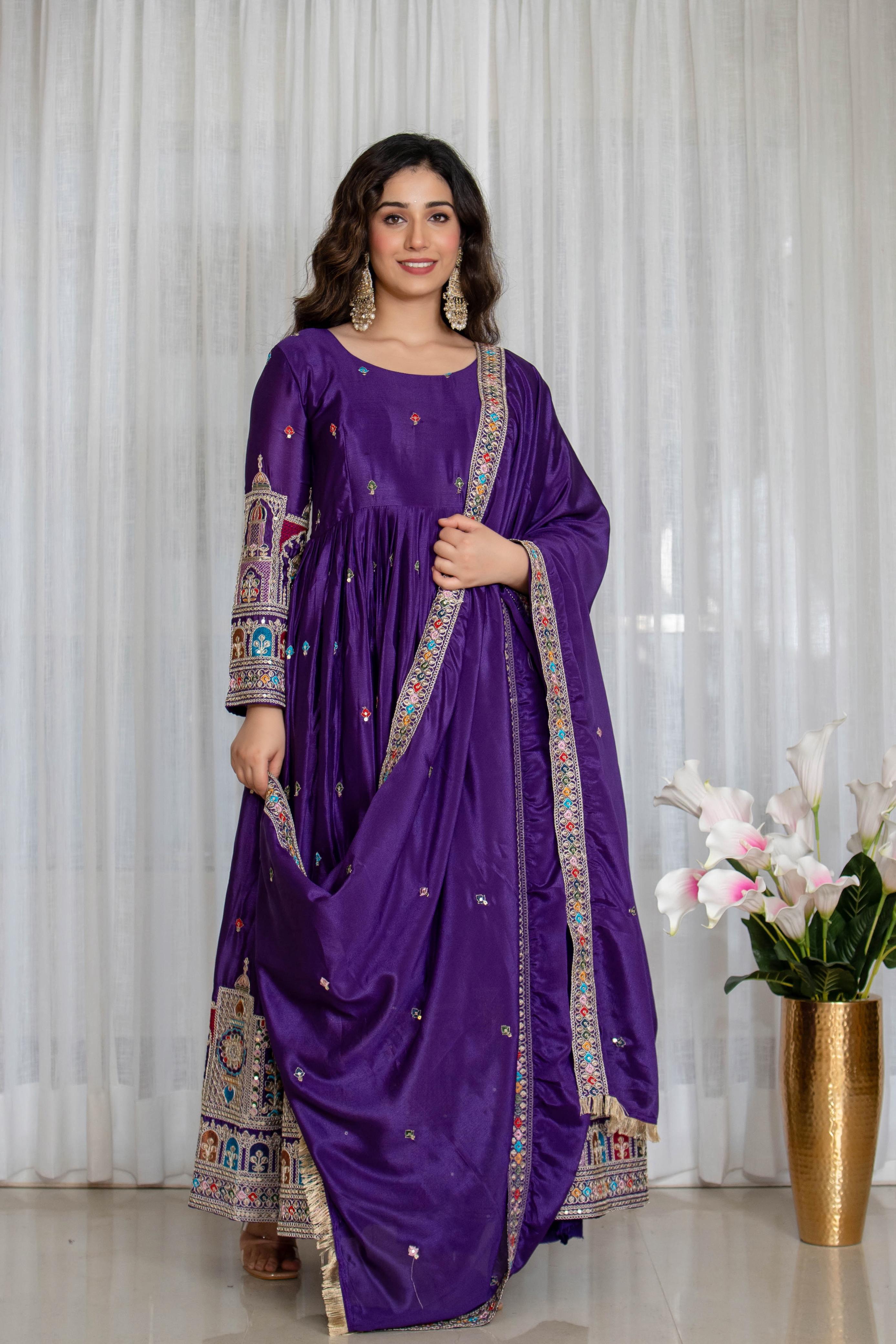 Purple Traditional Anarkali Gown