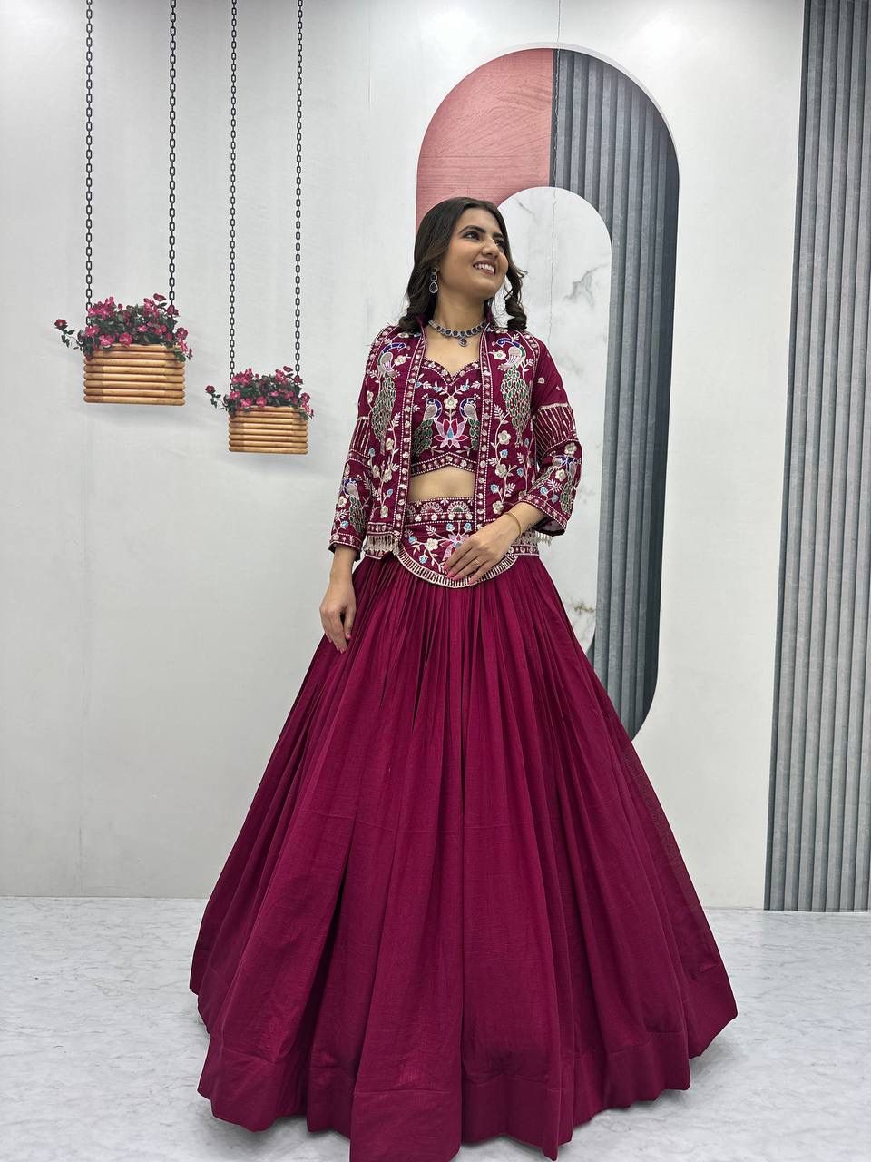 Heavy Work Embroidered Maroon Lehenga Set