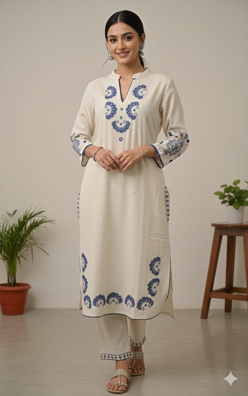 Embroidered Cotton Kurta Set 
