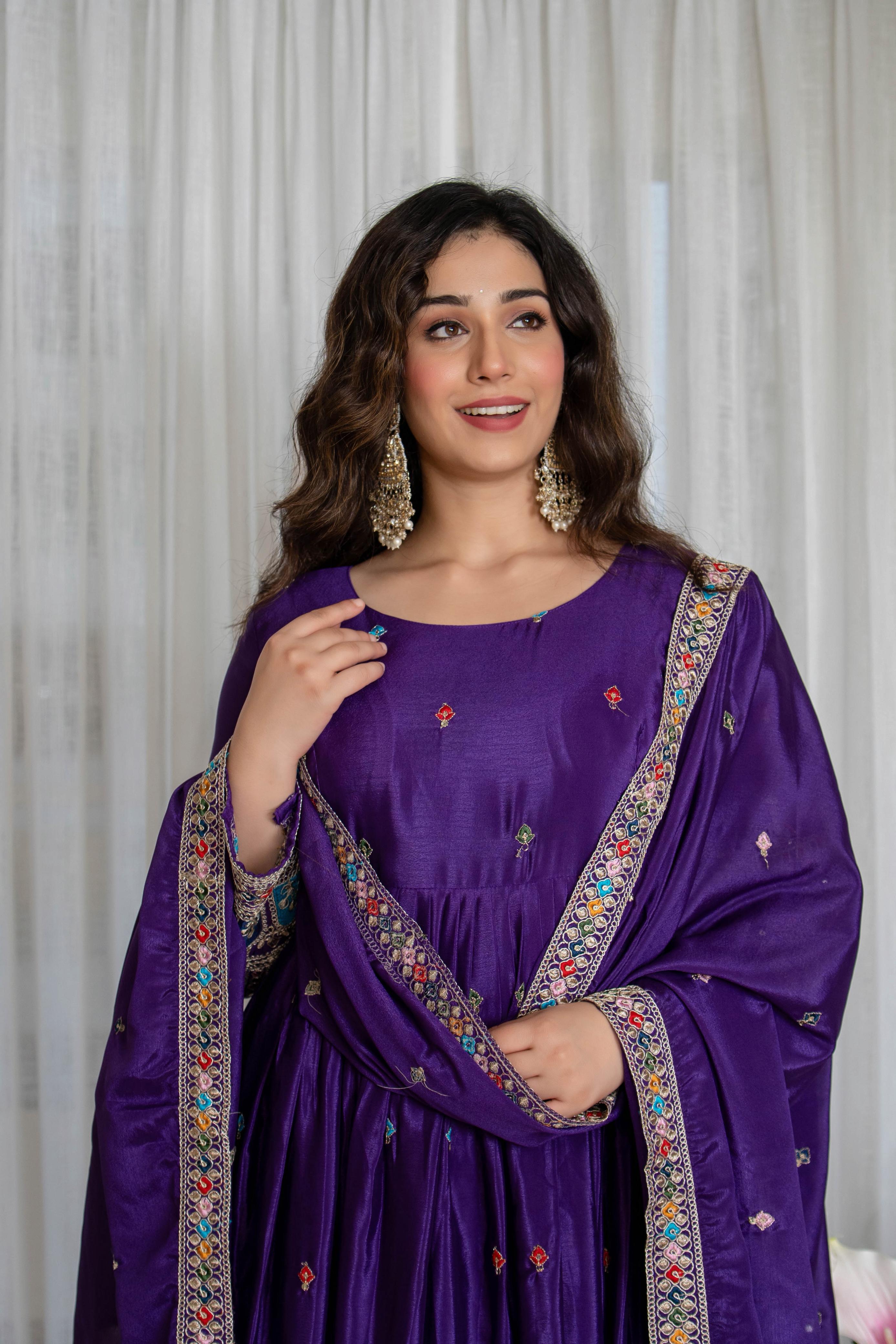 Purple Traditional Anarkali Gown