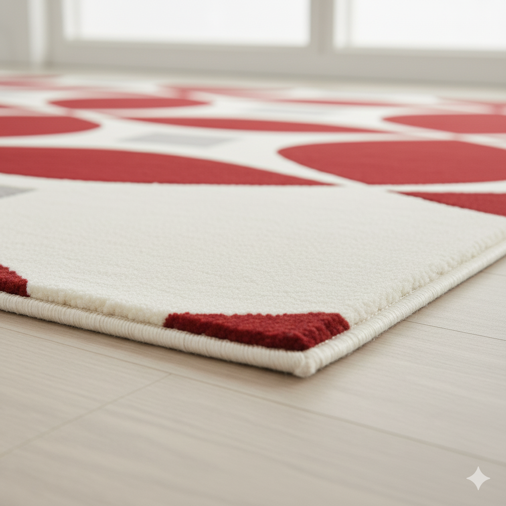 Luxury Hand-Tufted New Zealand Wool Rug - Geometric Red & Ivory Design