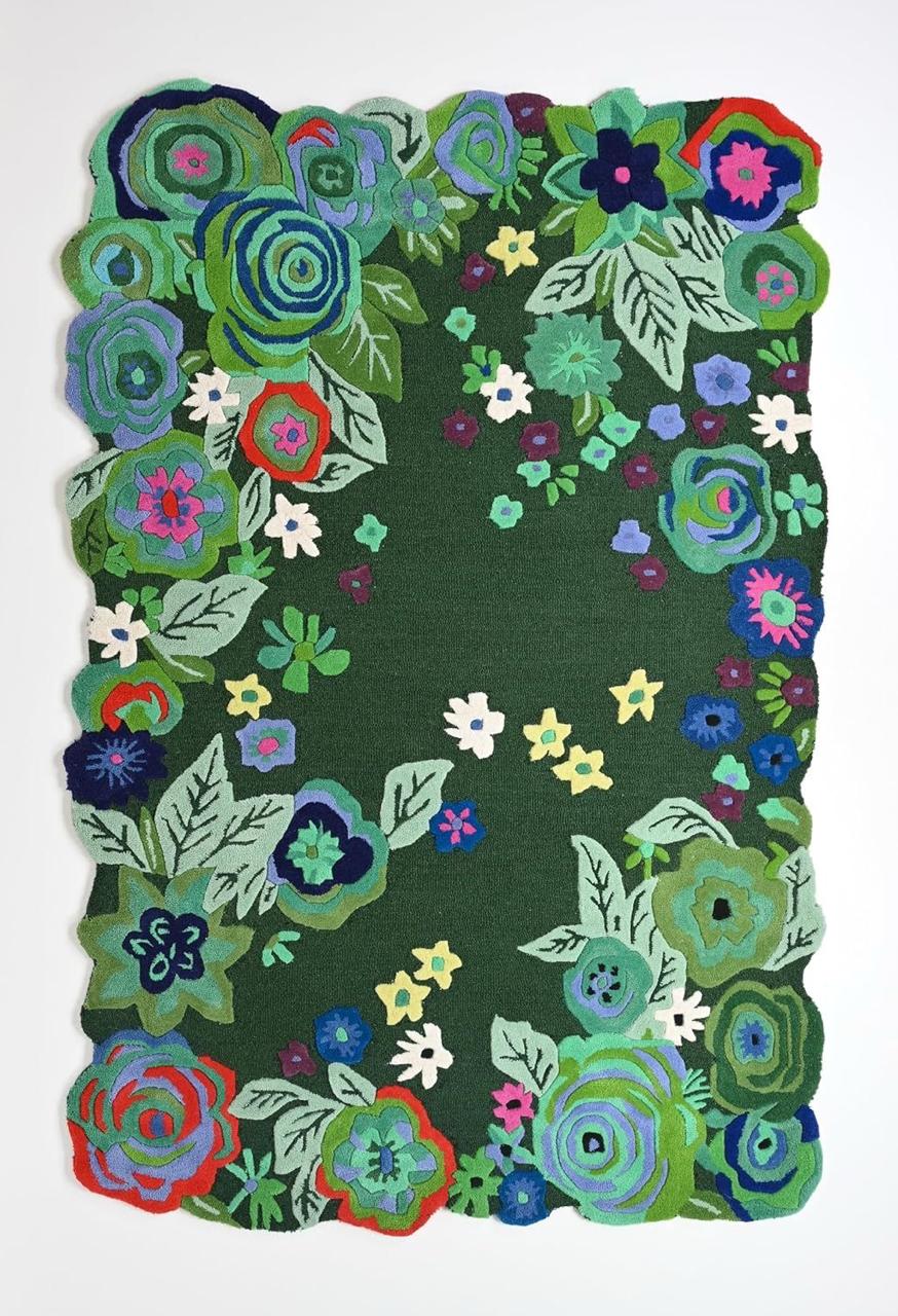 Premium Green Floral Irregular Rug – Soft 3D Tufted Flower Mat for Bedroom & Kids Room Decor