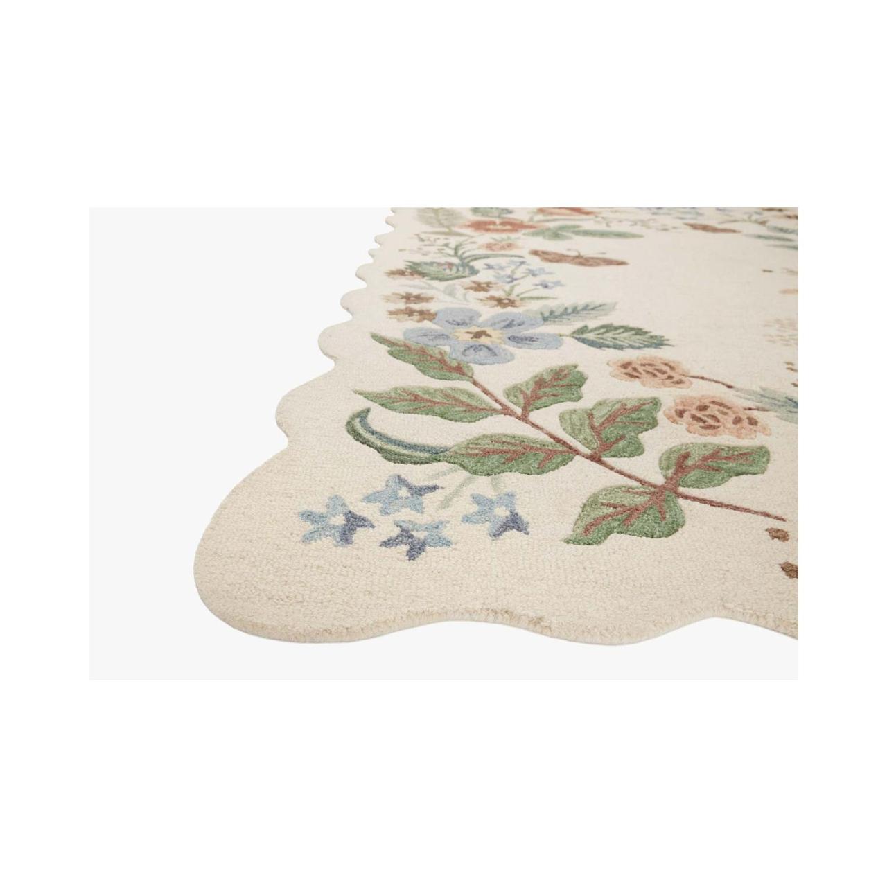 Luxury Hand-Tufted Floral Woolen Carpet - Scalloped Edge Border Area Rug for Living Room & Bedroom