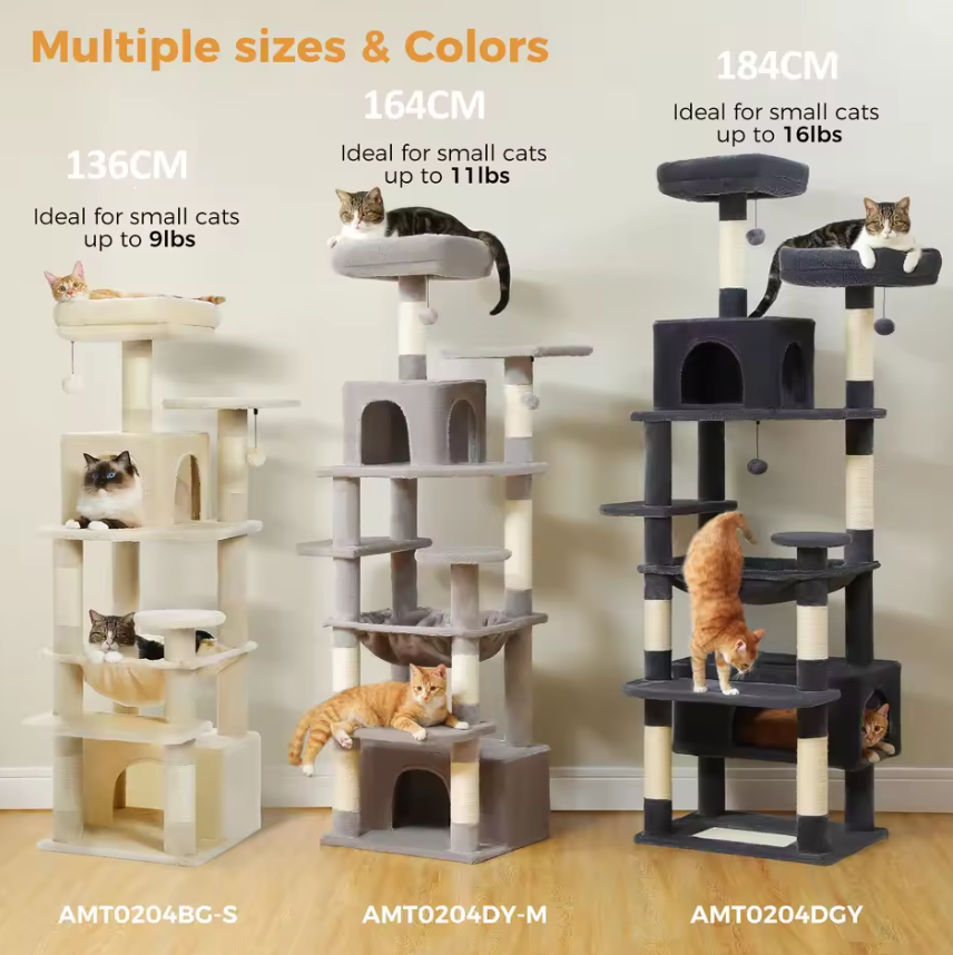 Large Cat Tree and Tower for Indoor Cats With Sisal-Covered Scratching Posts Spacious Hammock Padded Perches and Condos Cat Toys