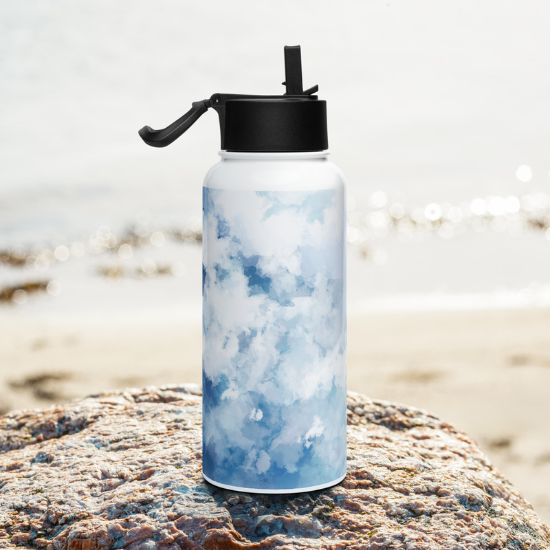 ocean waves stainless steel water bottle with a straw lid