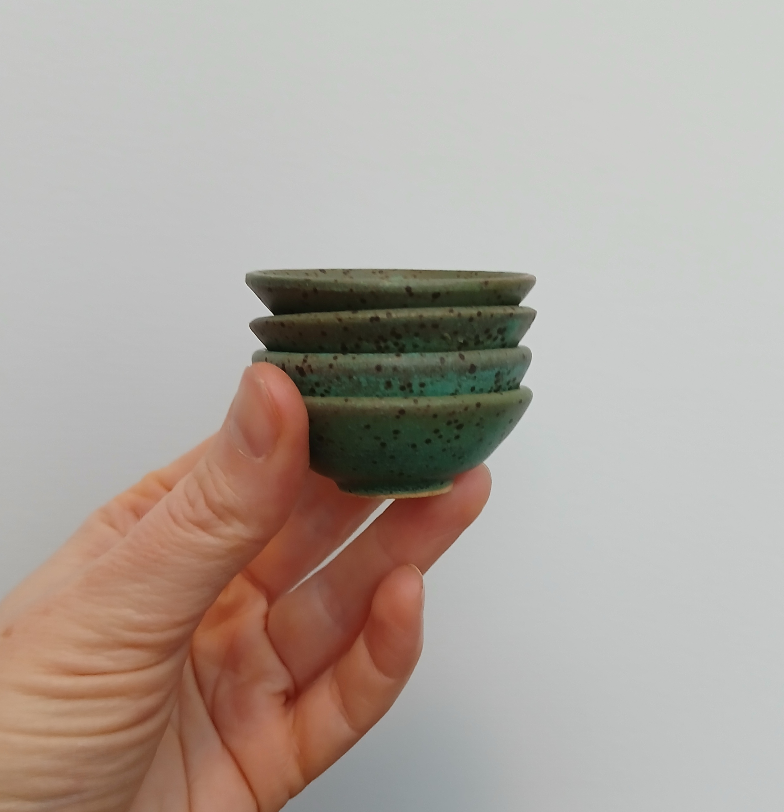 Tiny Handmade Ceramic Matte Green Pinch Bowls for spices, salt and pepper