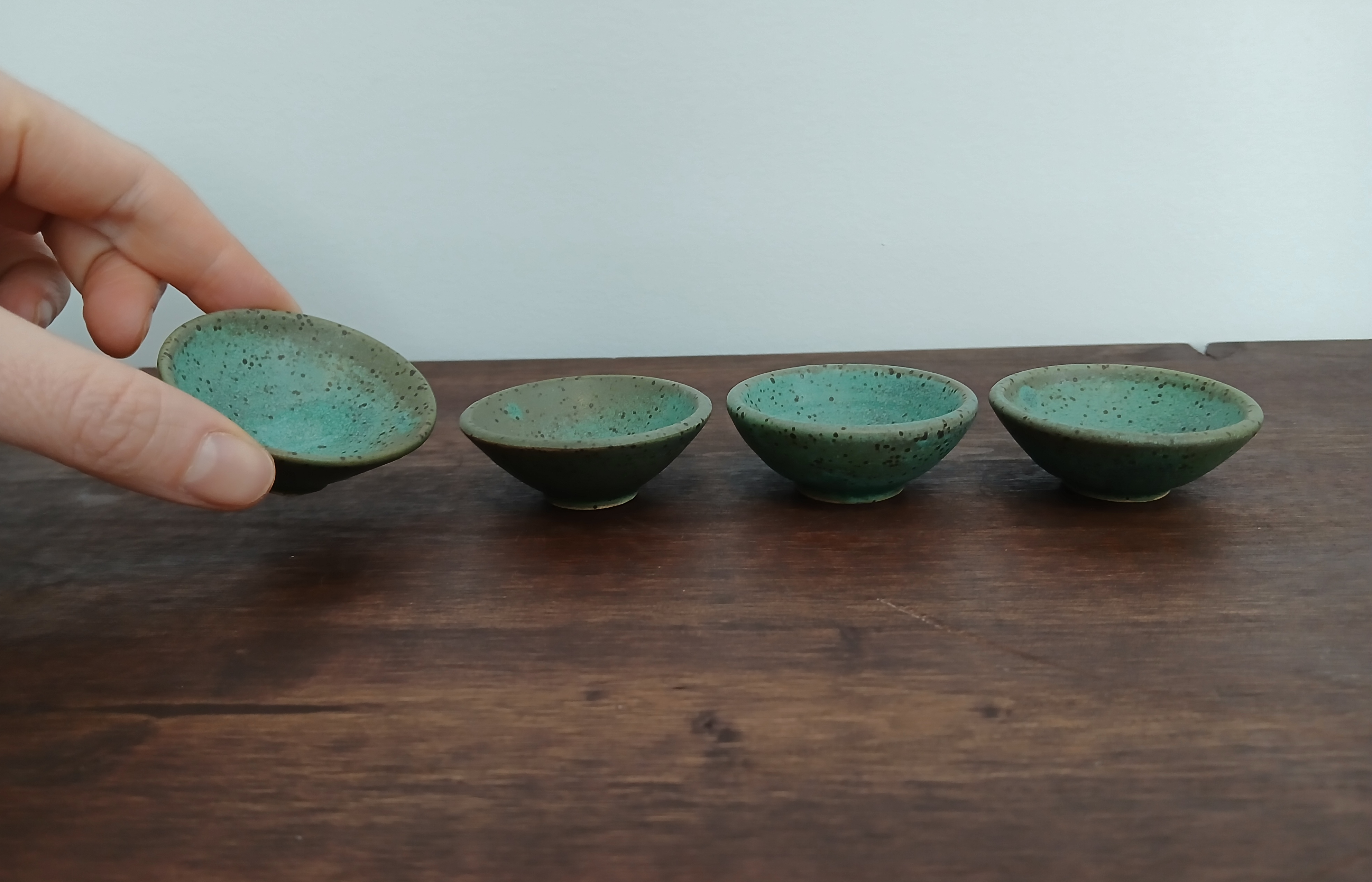 Tiny Handmade Ceramic Matte Green Pinch Bowls for spices, salt and pepper