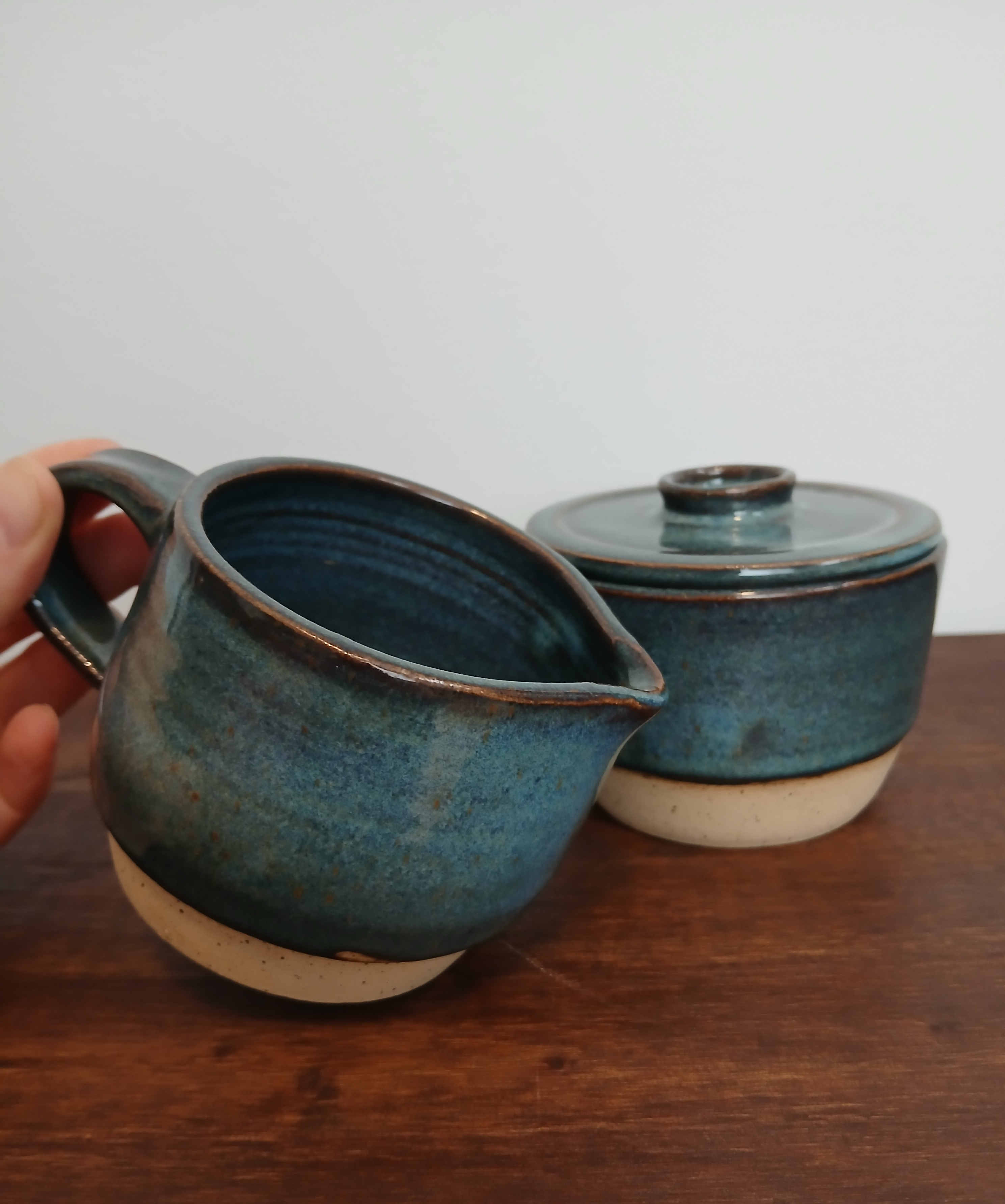 Handmade Ceramic Cream and Sugar Bowl Set - Blue