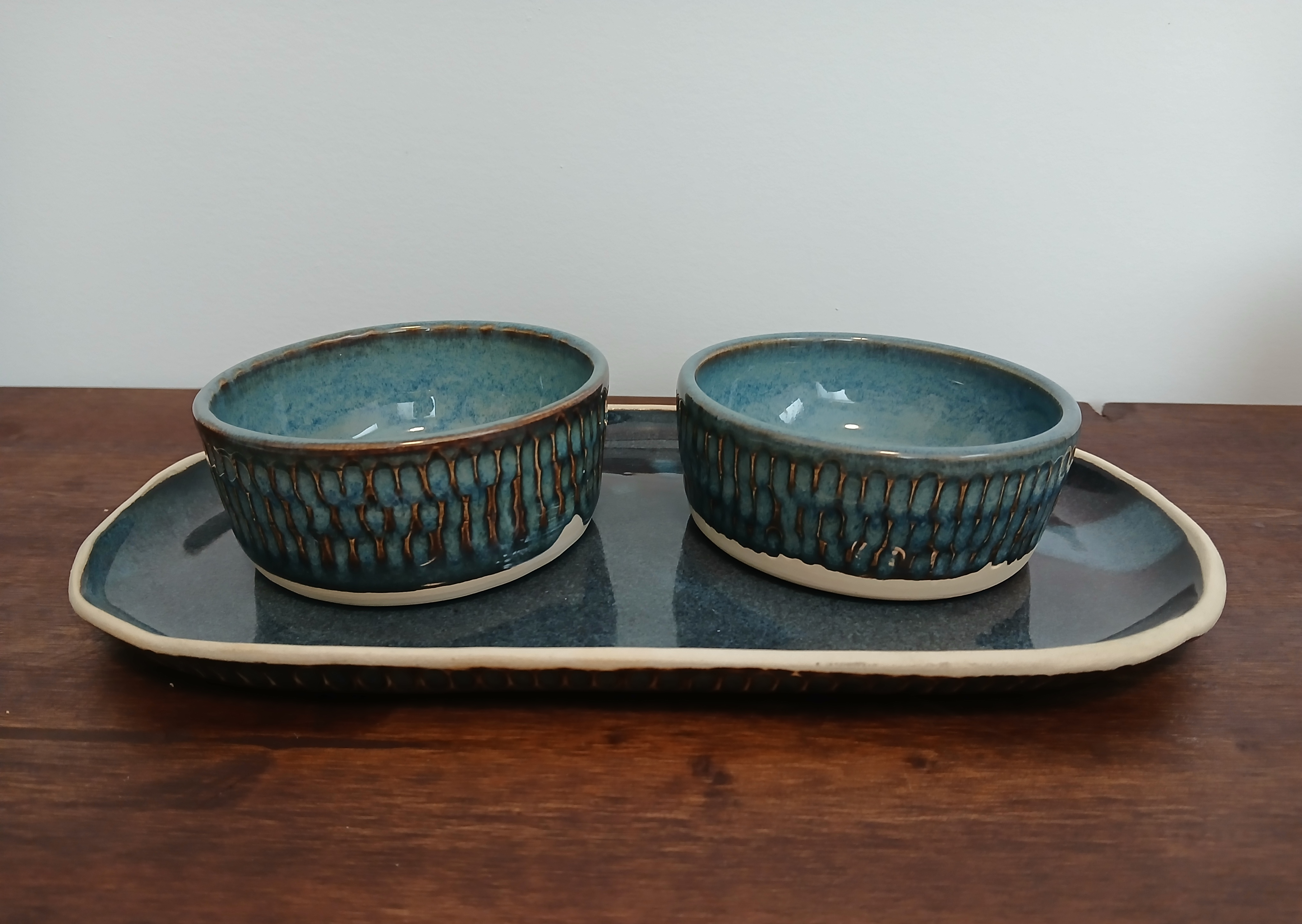 Handmade Ceramic Plate with Dip bowls- plate and bowl sold separately