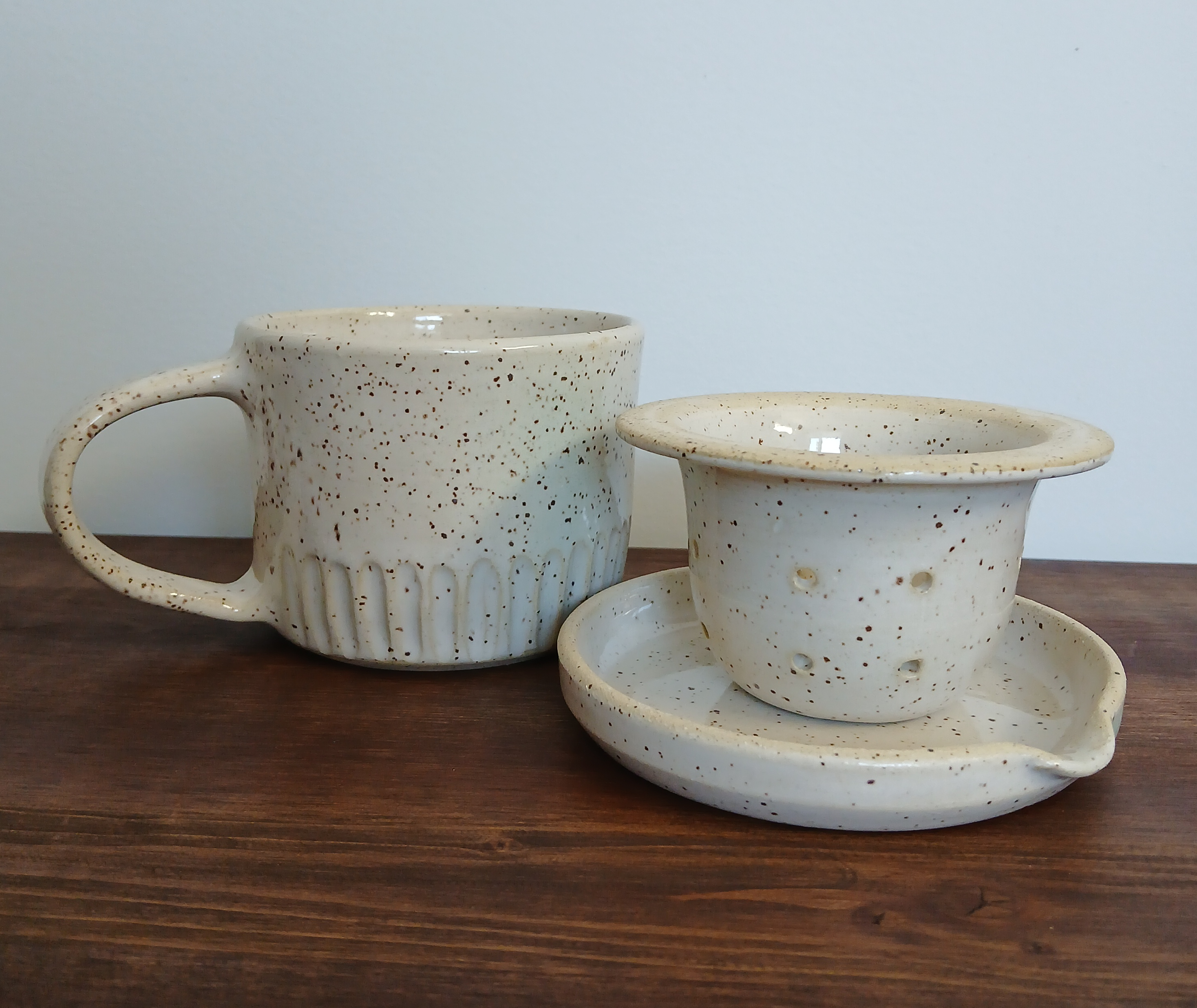 Handmade Ceramic Mug for Loose leaf tea with strainer and drip plate - 3 piece set for tea lover