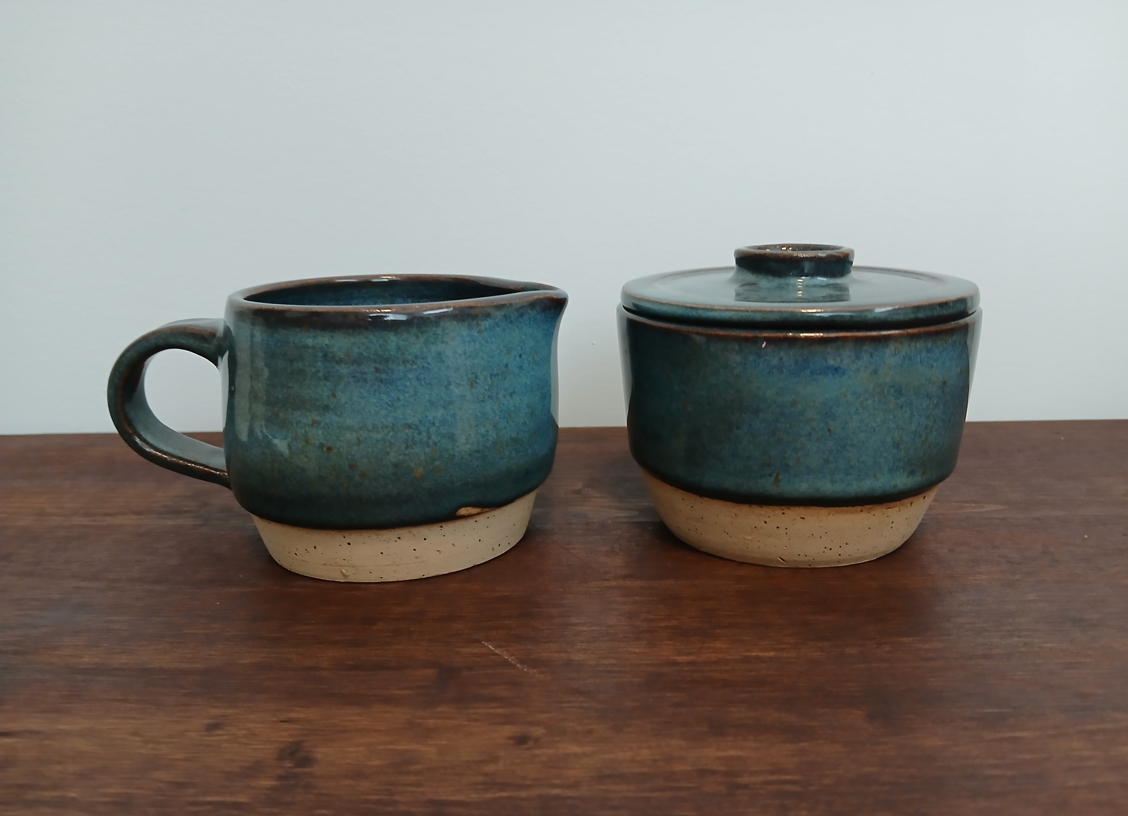 Handmade Ceramic Cream and Sugar Bowl Set - Blue