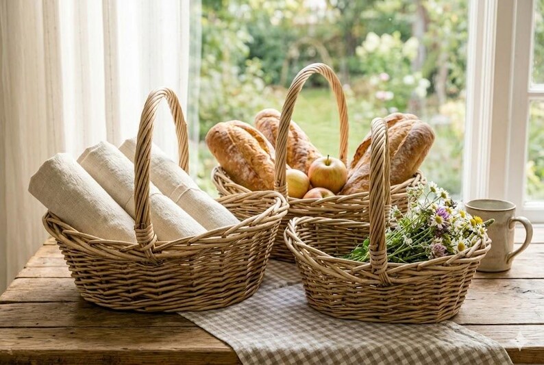 Handwoven Willow Basket Set of 3, Rustic Gift Hamper, Wedding Decor