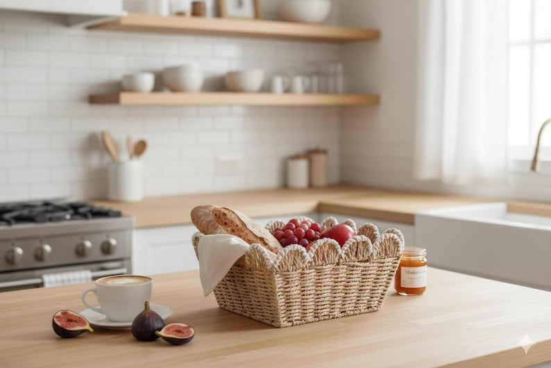 Woven Paper Rope Basket: Scalloped Edge, Boho Nursery Storage